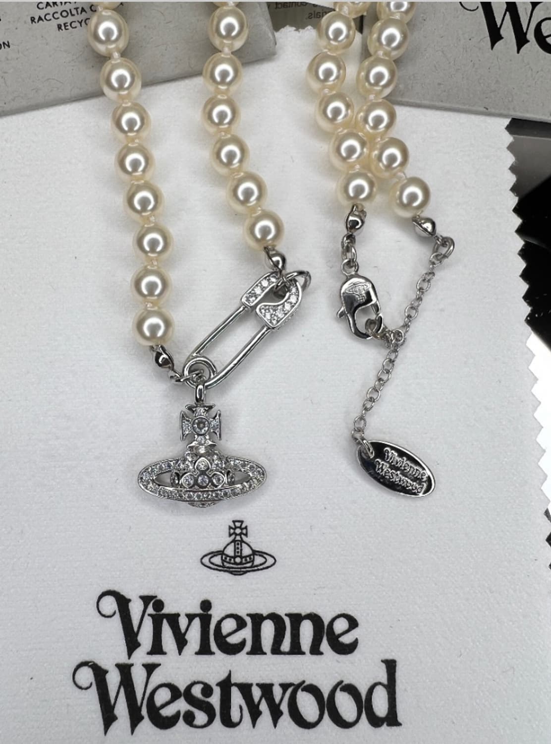 비비안웨스트우드 아카이브 큐빅 orb 세이프티핀 진주펄 초커 목걸이 상품이미지4