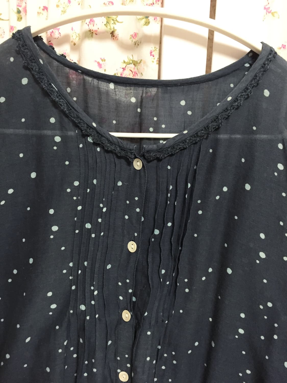 빈티지 네이비 물방울 블라우스 상품이미지2