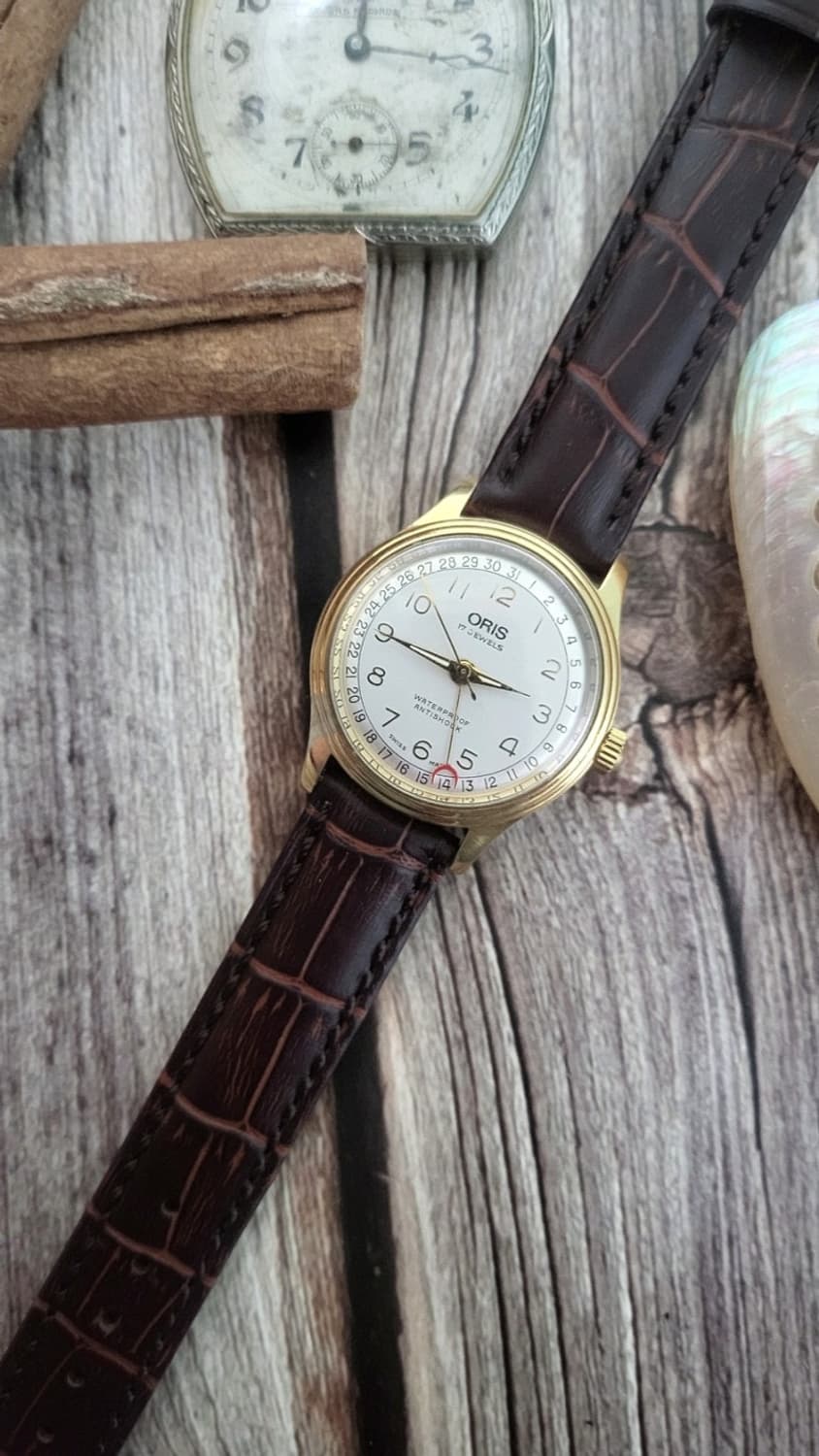 정품 빈티지 오리스 포인터 데이트 빅크라운 수동 시계 상품이미지1
