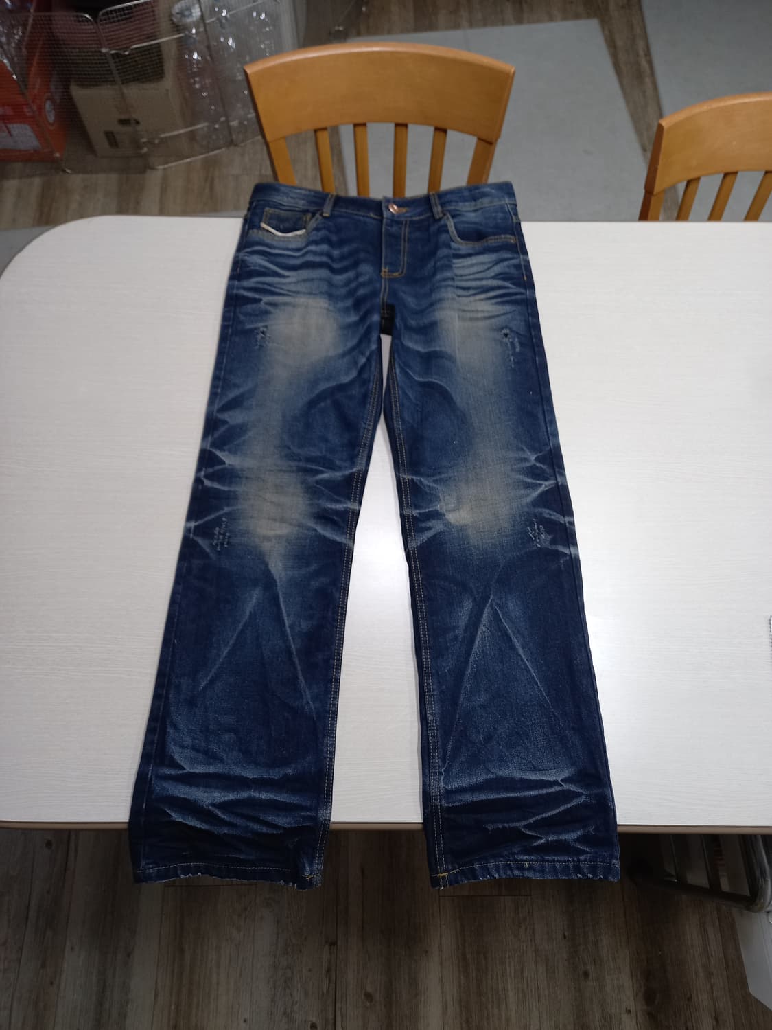 33 K.COBRA 데미지워싱 일자 배색진 진청 33-434 상품이미지1