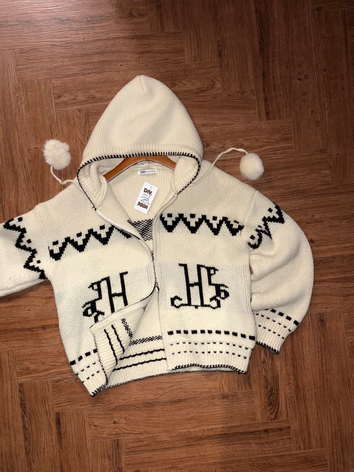 빈티지 후드 폼폼 니트집업 상품이미지3