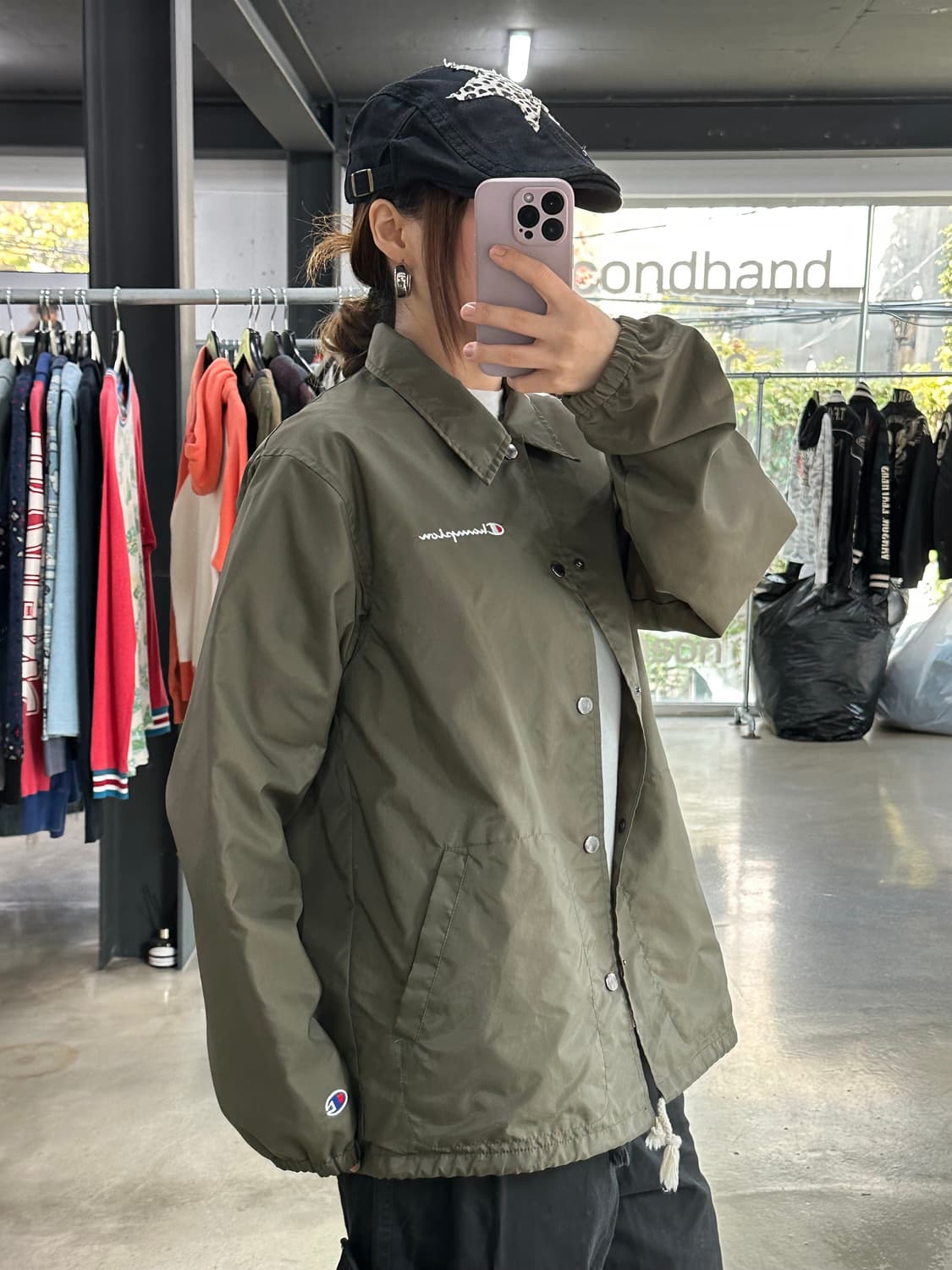 챔피온 백 빅로고 코치자켓 카키 상품이미지4