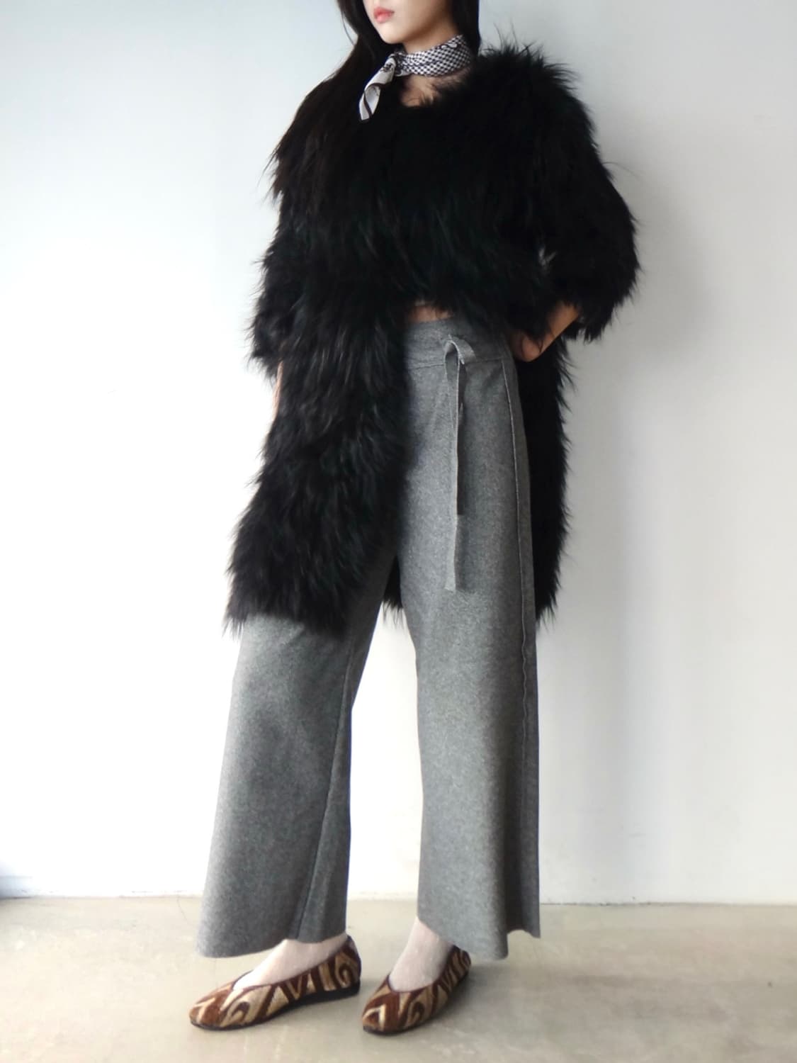 West ribbon herringbone pants / grey 상품이미지5