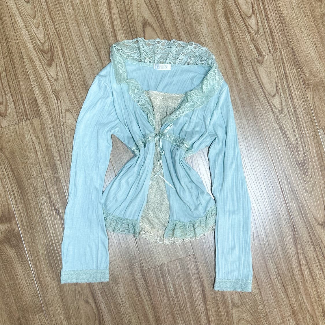 빈티지 민트 레이스 플라워 나시 가디건 히메갸루 모리걸 아오이유우 하구미 상품이미지1