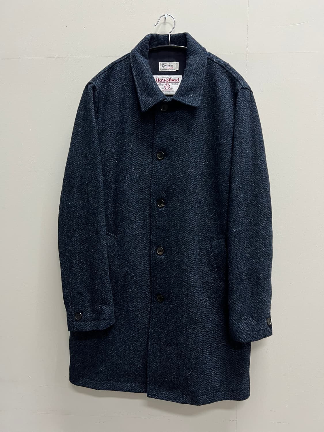 (XL) 커버낫 해리스트위드 해링본 체스터필드 코트 네이비 상품이미지2