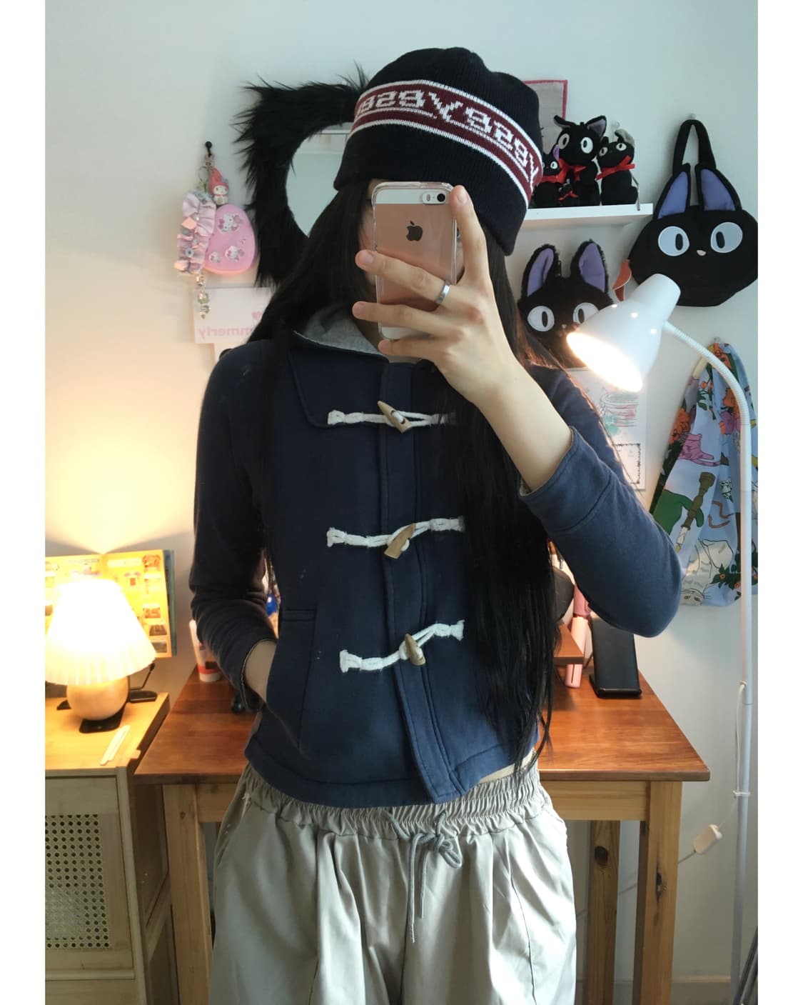 vintage toggle button hooded zip-up navy 상품이미지3