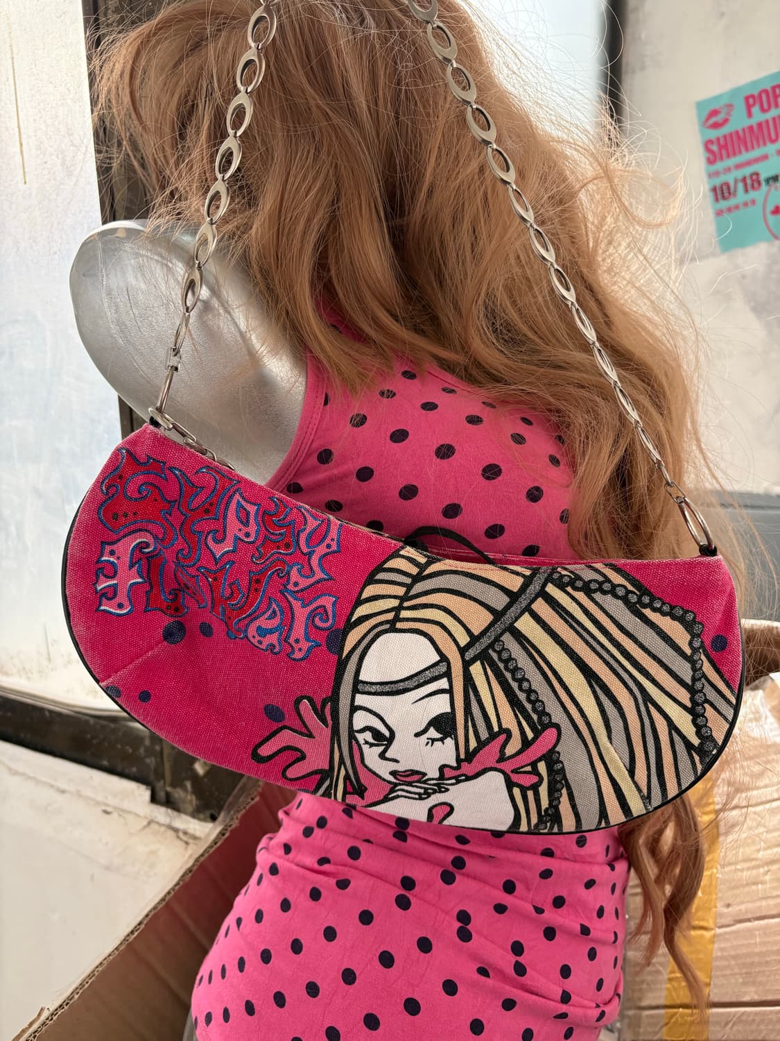 Y2K girl 롯데리아 벽지녀  silver chain Bag 상품이미지2