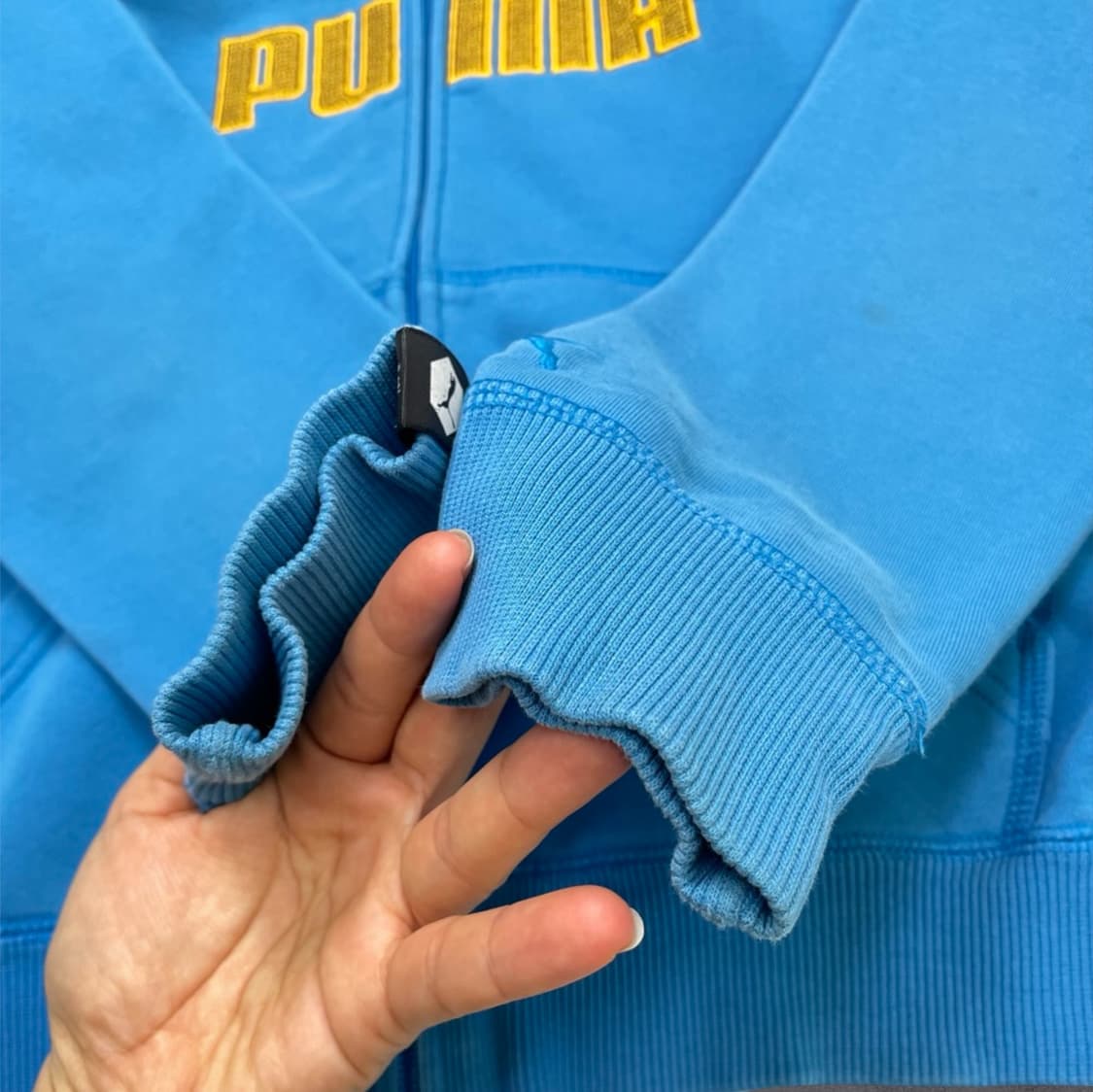 푸마 Puma 연블루 빅로고 자수 약기모 하이넥 집업 S 상품이미지6