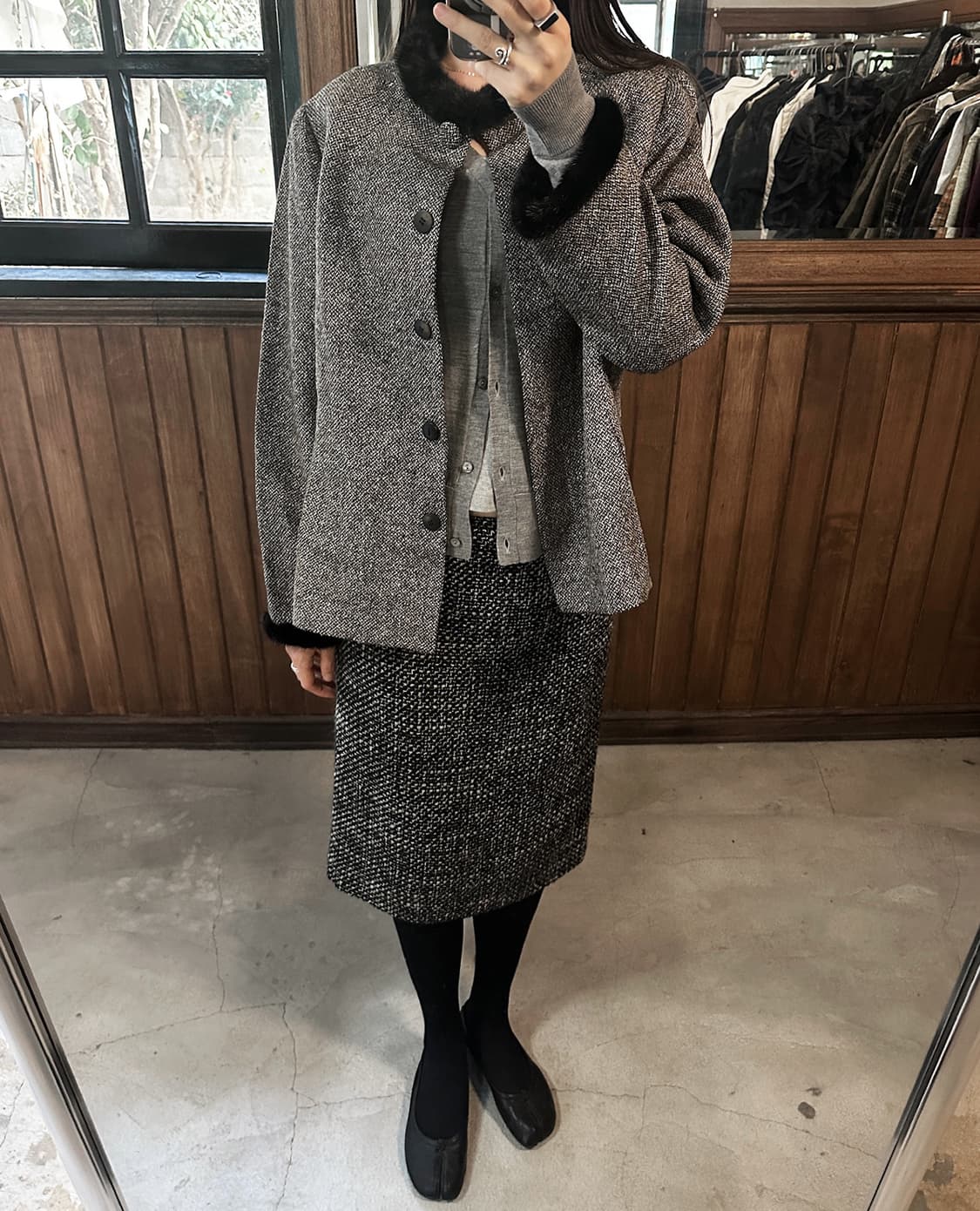 LEILIAN mink trim tweed jacket 상품이미지2