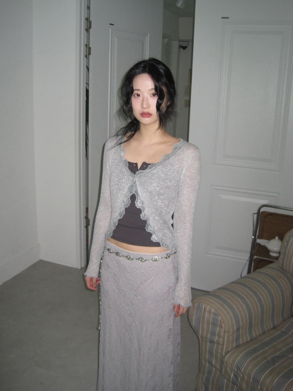 옵텐소 무드 프릴 시스루 가디건 상품이미지1