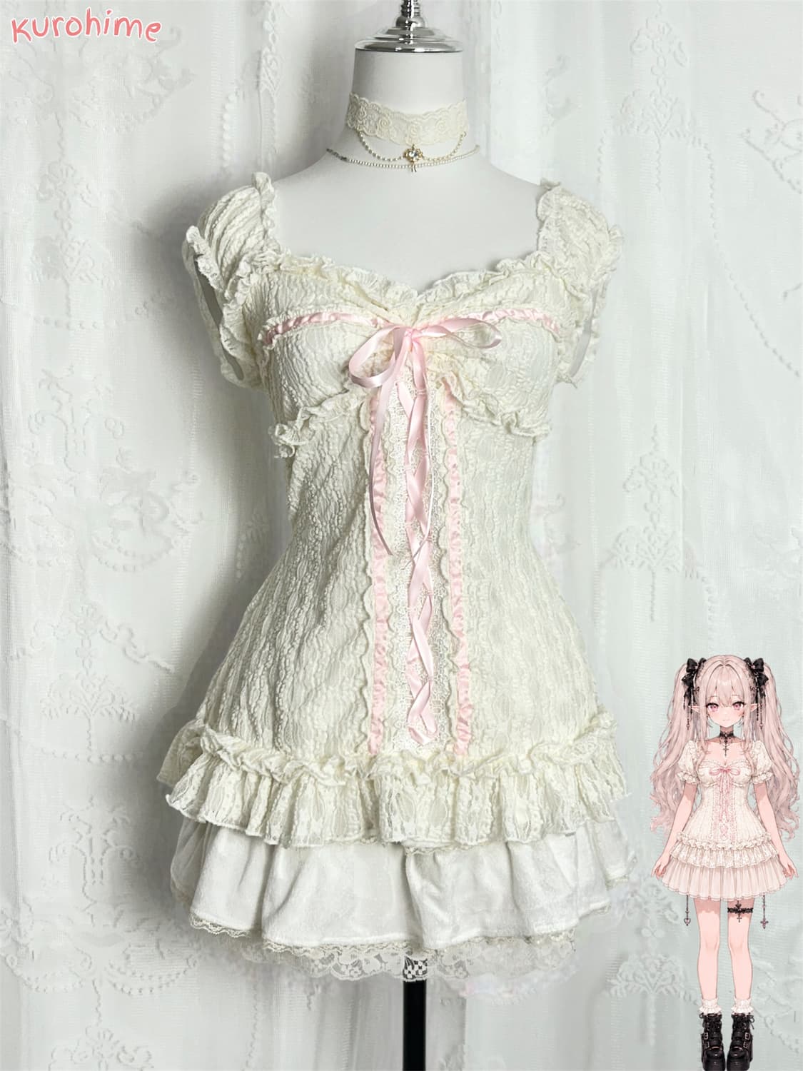 Handmade white coqatte top 히메갸루 페어리 상품이미지1