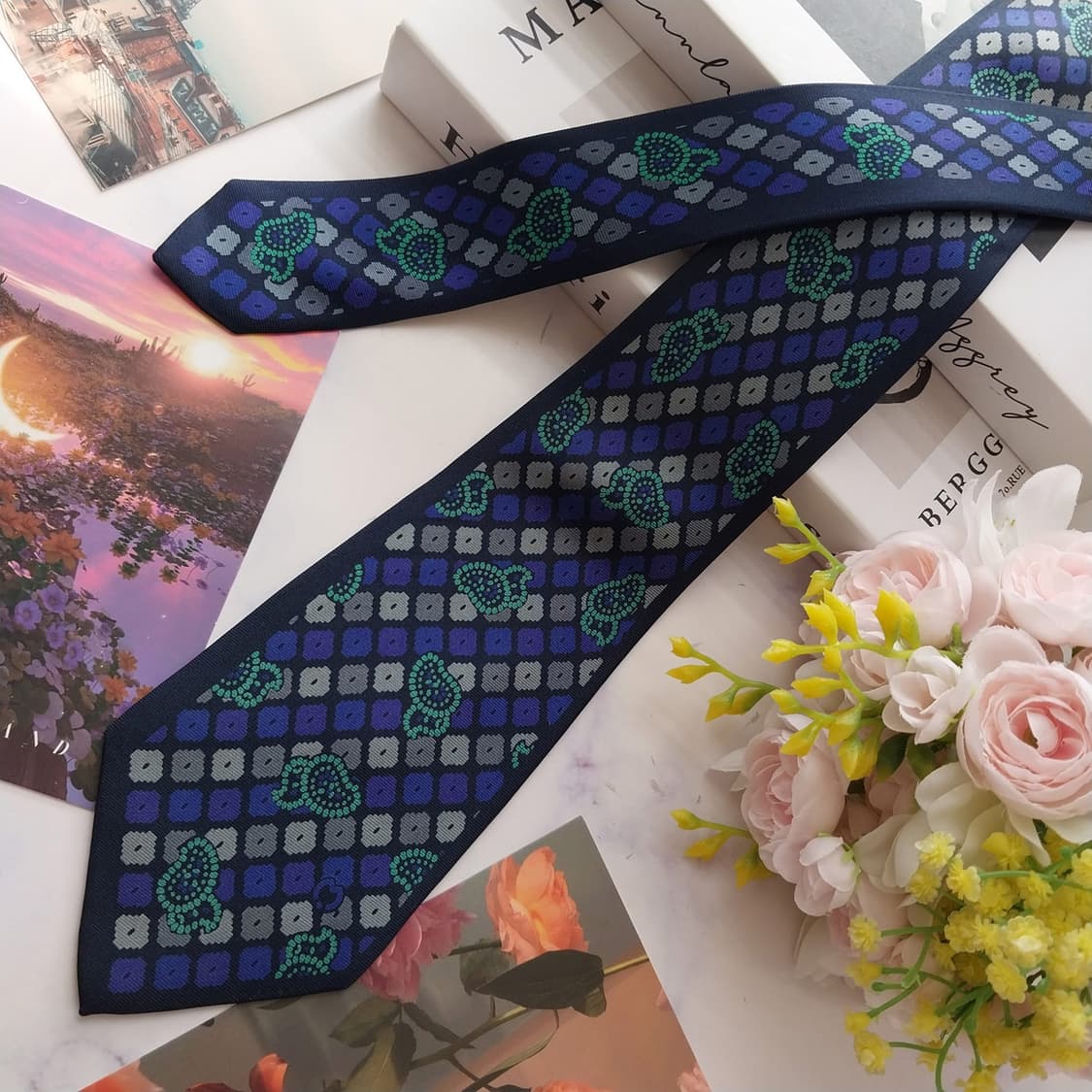 밀라숀 실크 네이비 패턴 넥타이 8.9cm A+등급 K2535 상품이미지3