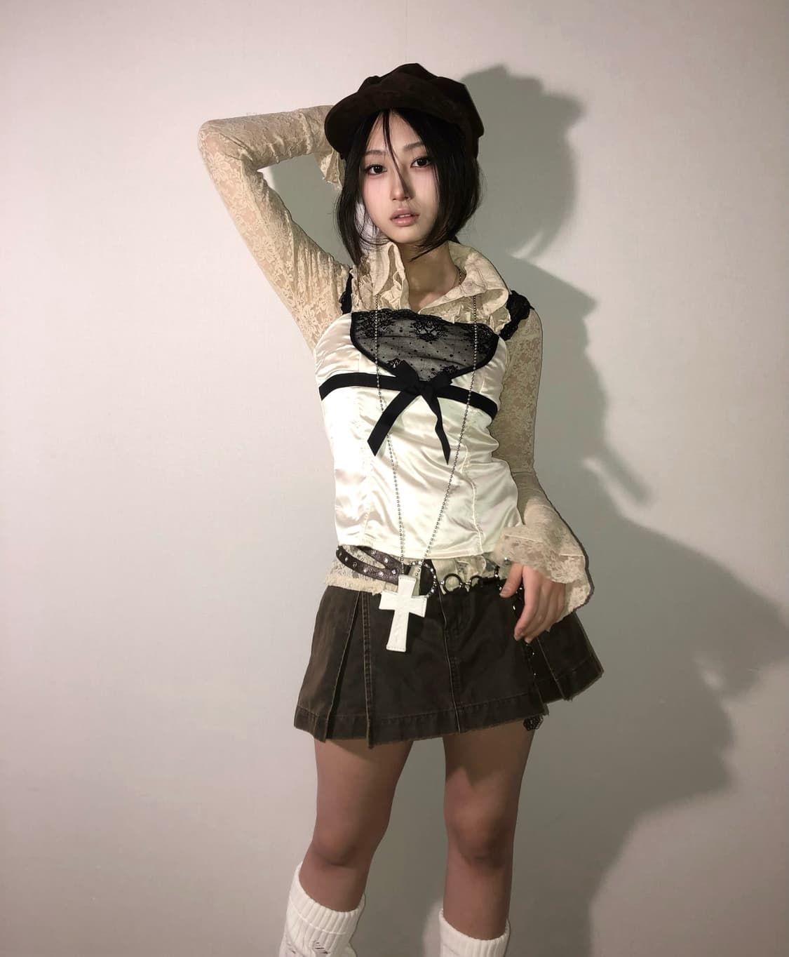 brown triple pleat skort 상품이미지5