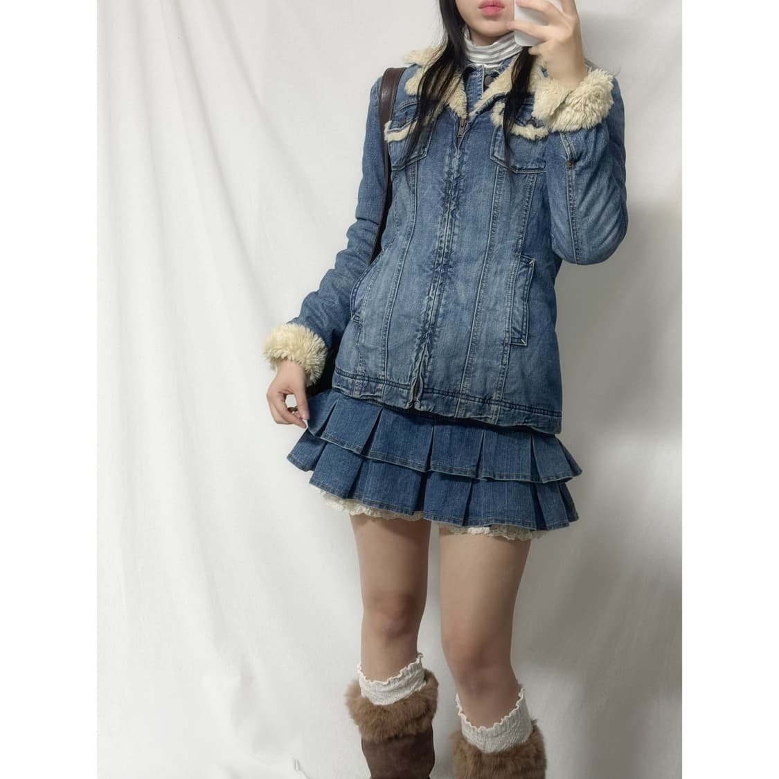 얼진 퍼 트리밍 데님 집업 자켓 상품이미지2