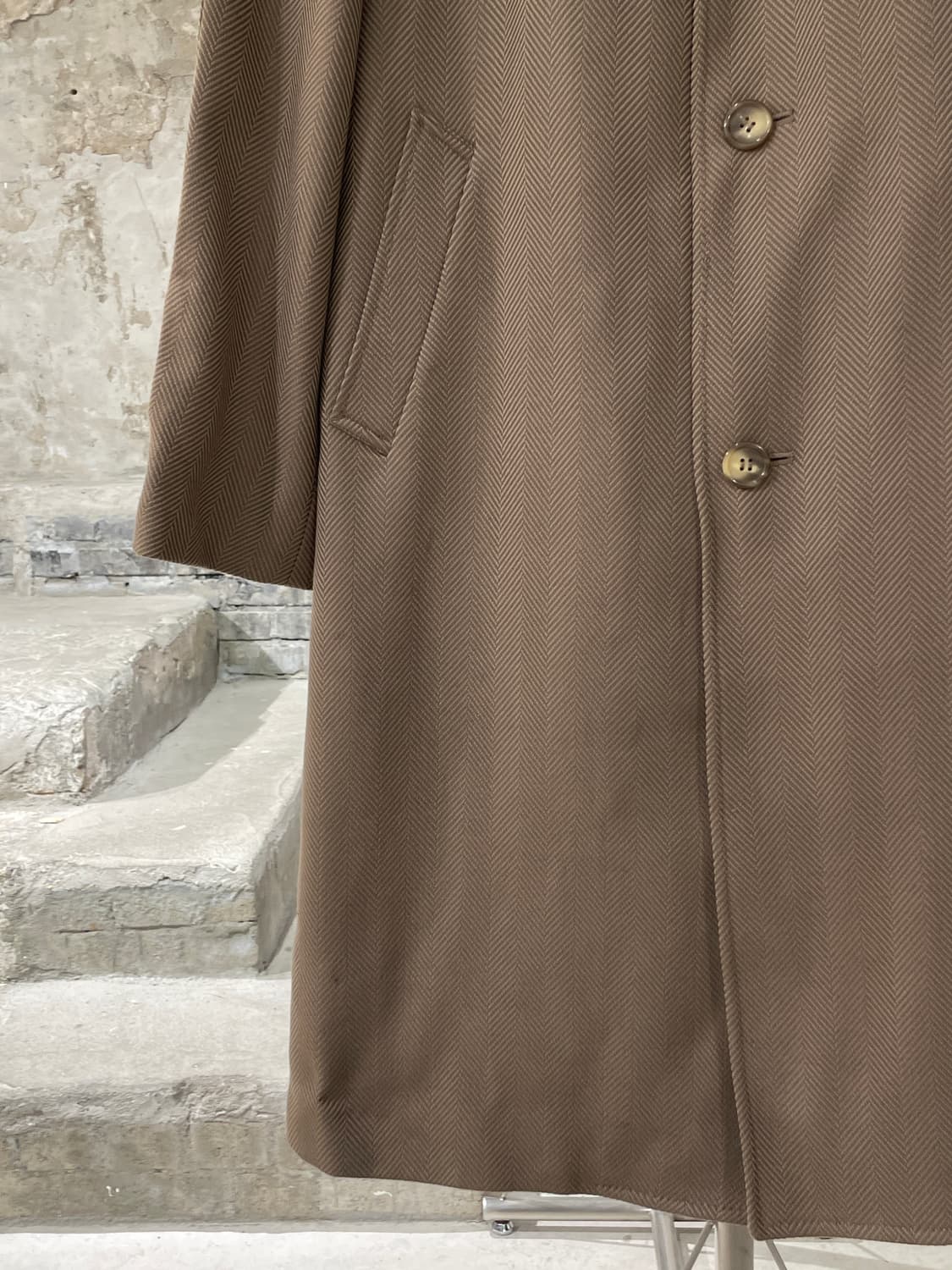 이브 생로랑 디퓨전 옴므 라이트 브라운 헤링본 울 코트 상품이미지4
