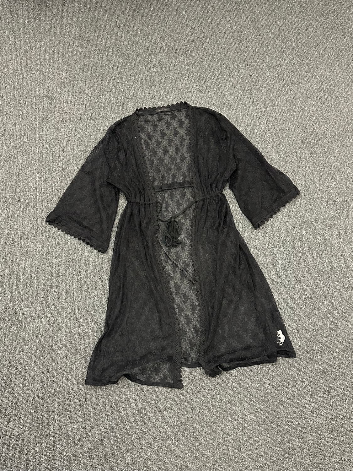 M)Japanese vintage 여성 블랙 시스루 레이스 코트 가디건 상품이미지1