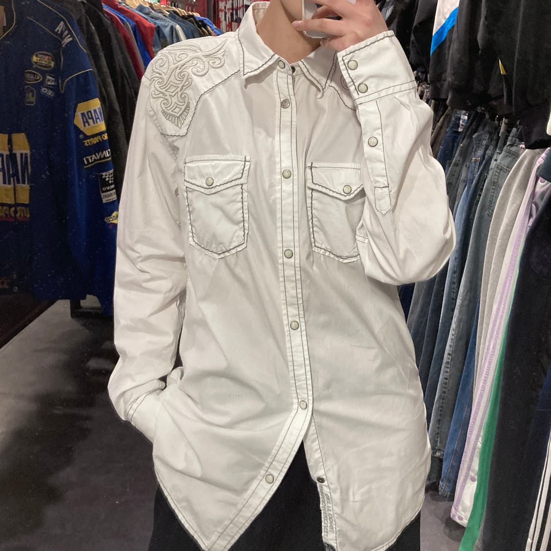[IM] vtg 웨스턴 자수 투포켓 셔츠 화이트 상품이미지5