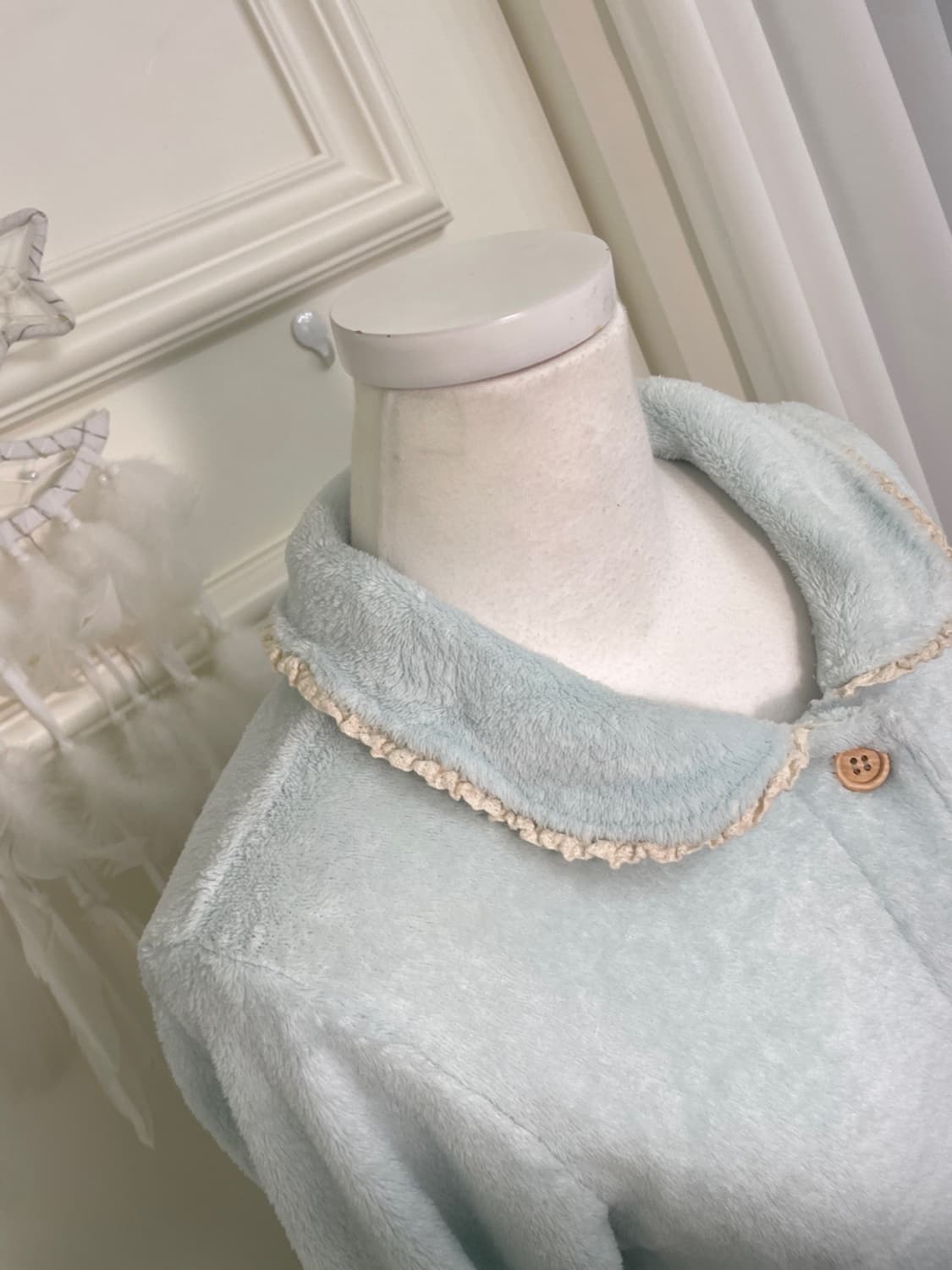 sheer blue lace trim pocket long homewea 상품이미지8