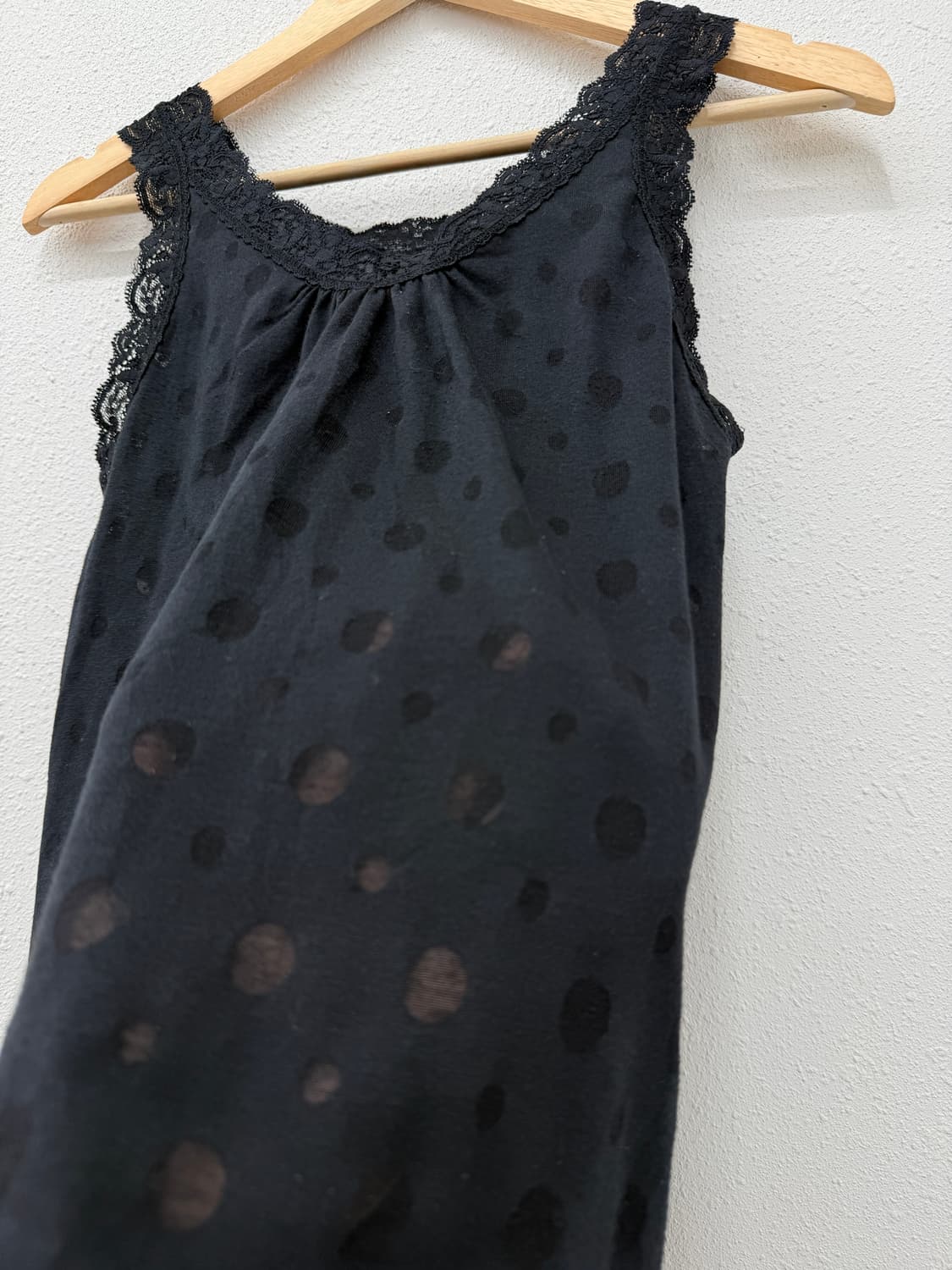 빈티지 블랙 레이스 도트 시스루 슬리브리스 상품이미지3
