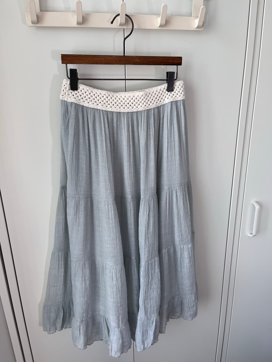 Vintage 연하늘 주름 레이스 롱스커트 상품이미지7