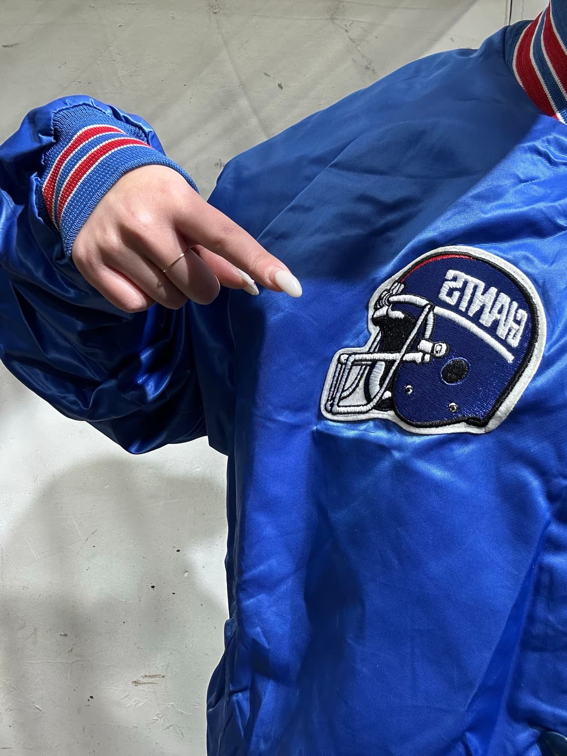 90s 빈티지 블루 봄버 자수 오버핏 자켓 XL 상품이미지4