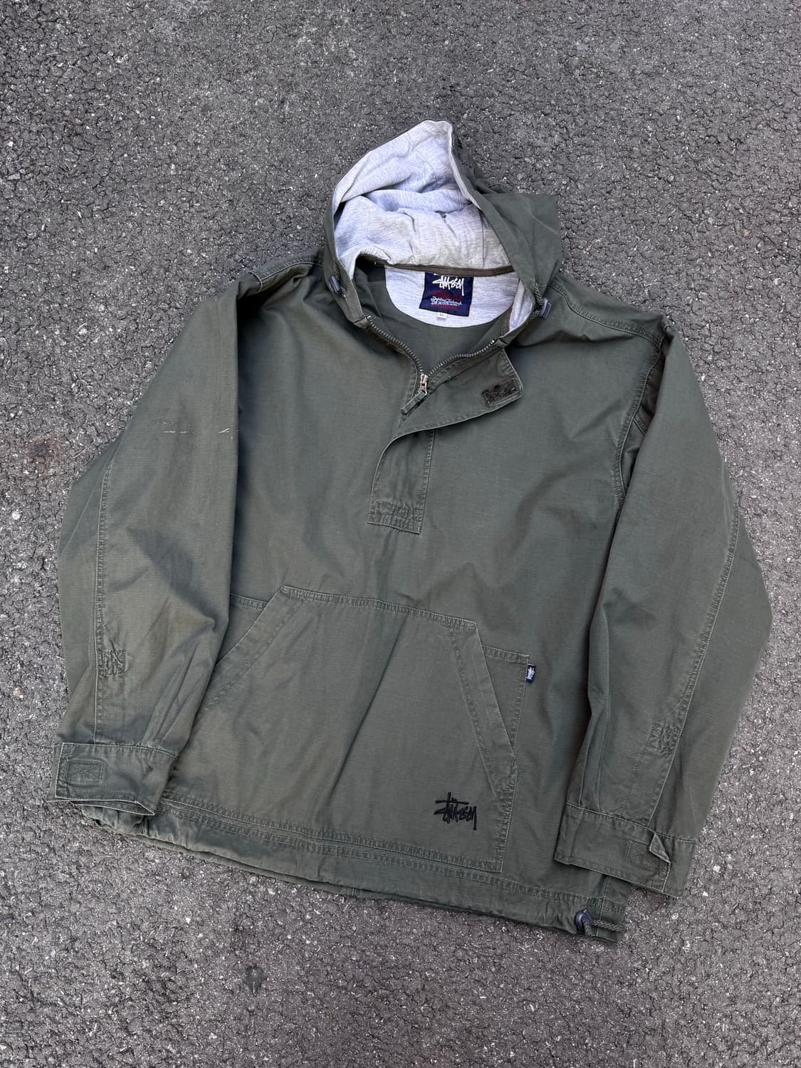 90s 스투시 카키 후드 풀오버  상품이미지1