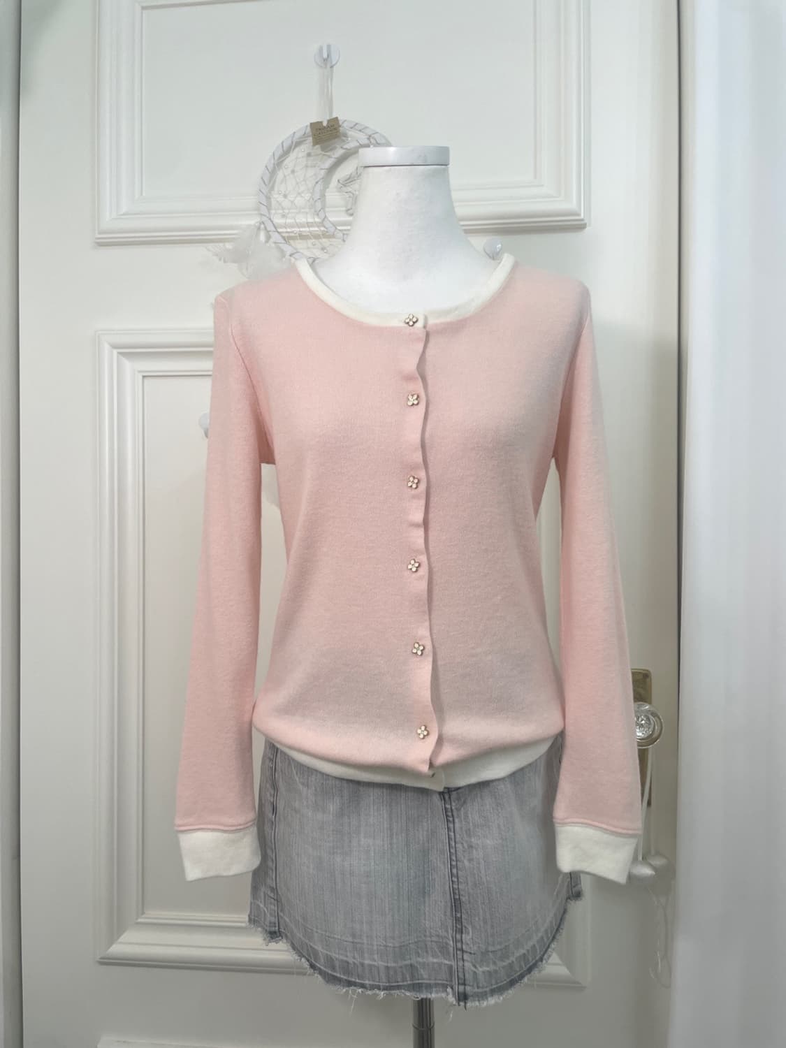 pink ivory line flower button spring car 상품이미지1