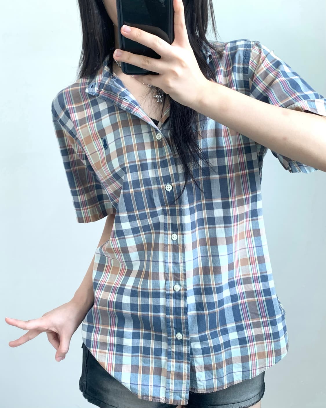 Polo 폴로 랄프로렌  네이비-옐로우 체크 반팔 셔츠  상품이미지2