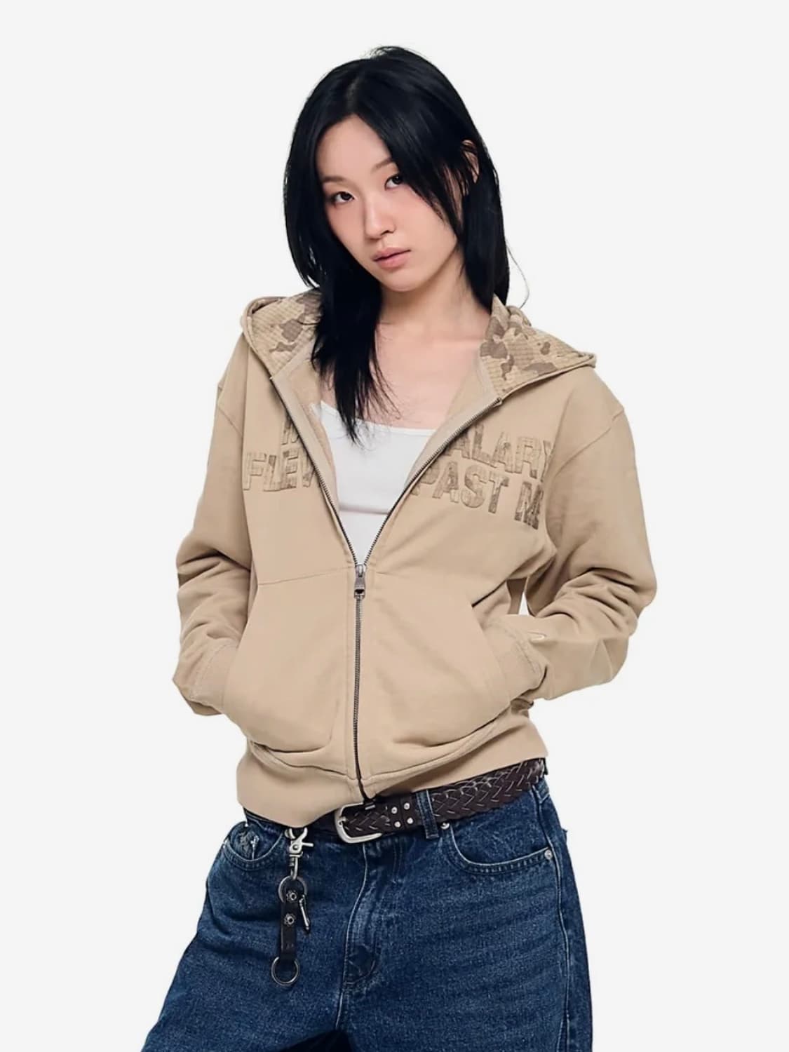 아캄 contrast 후드집업 베이지 상품이미지2