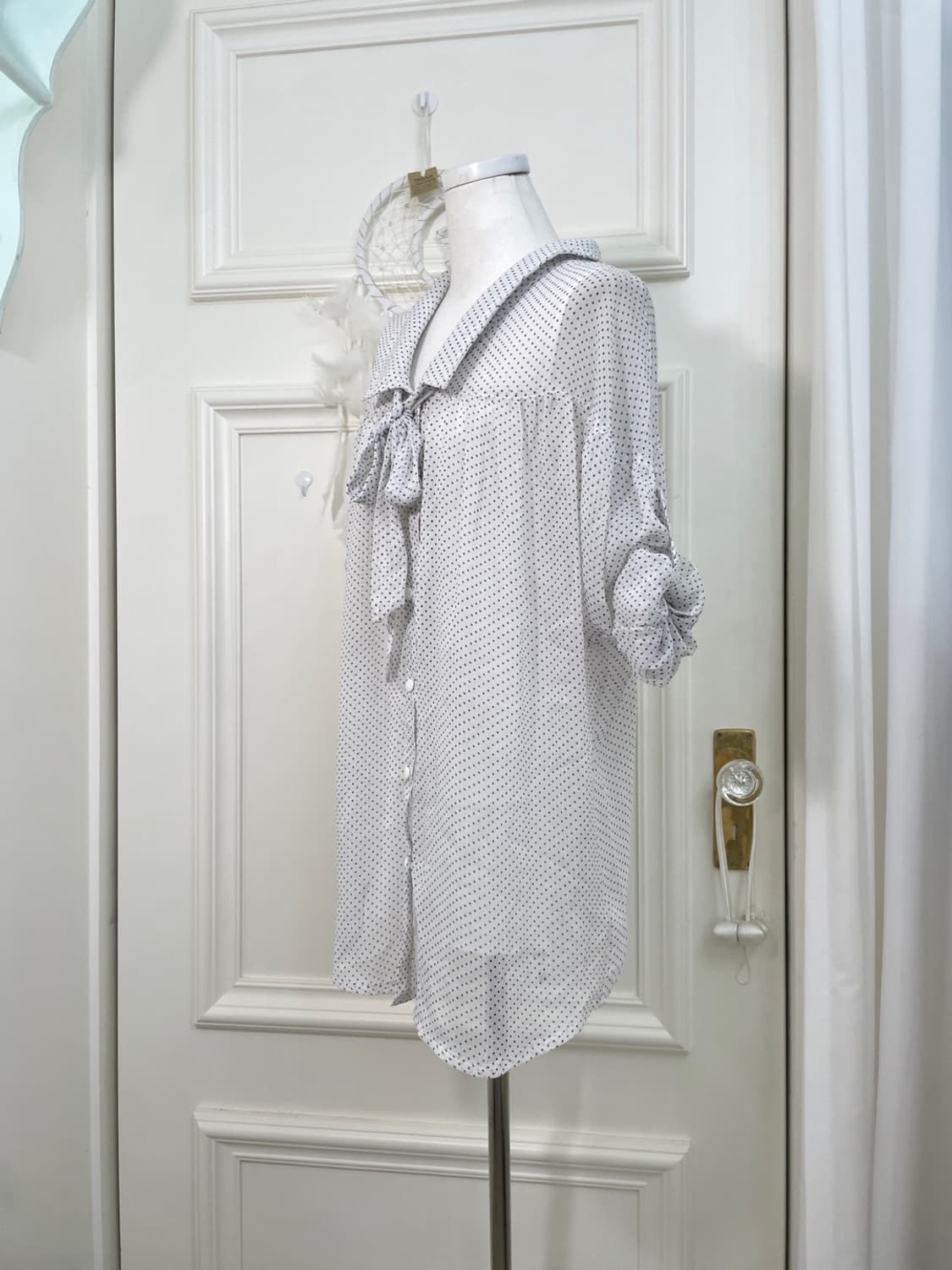 white dot shirring bow blouse 상품이미지2