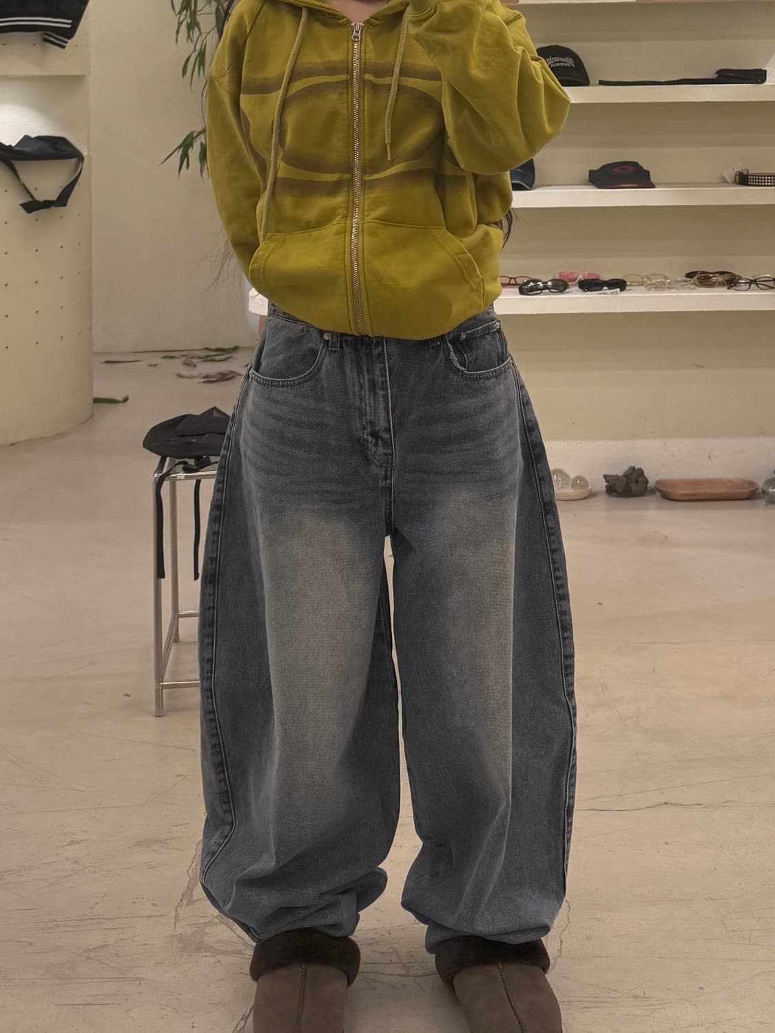 투톤 워시드 벌룬핏 데님 팬츠 U714 상품이미지1