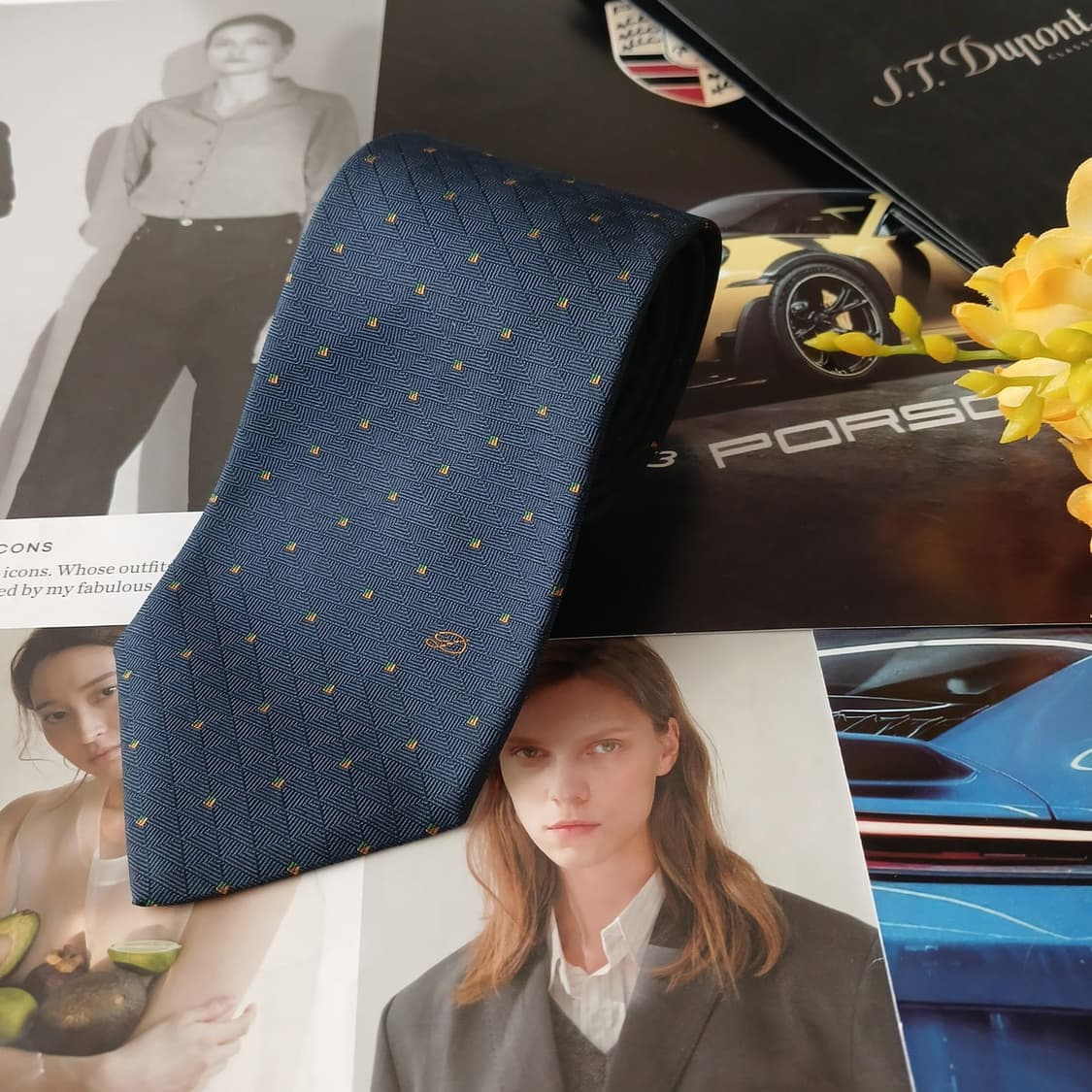 듀퐁 실크 네이비 미니멀 자카드 넥타이 8.2cm A+등급 A19183 상품이미지2