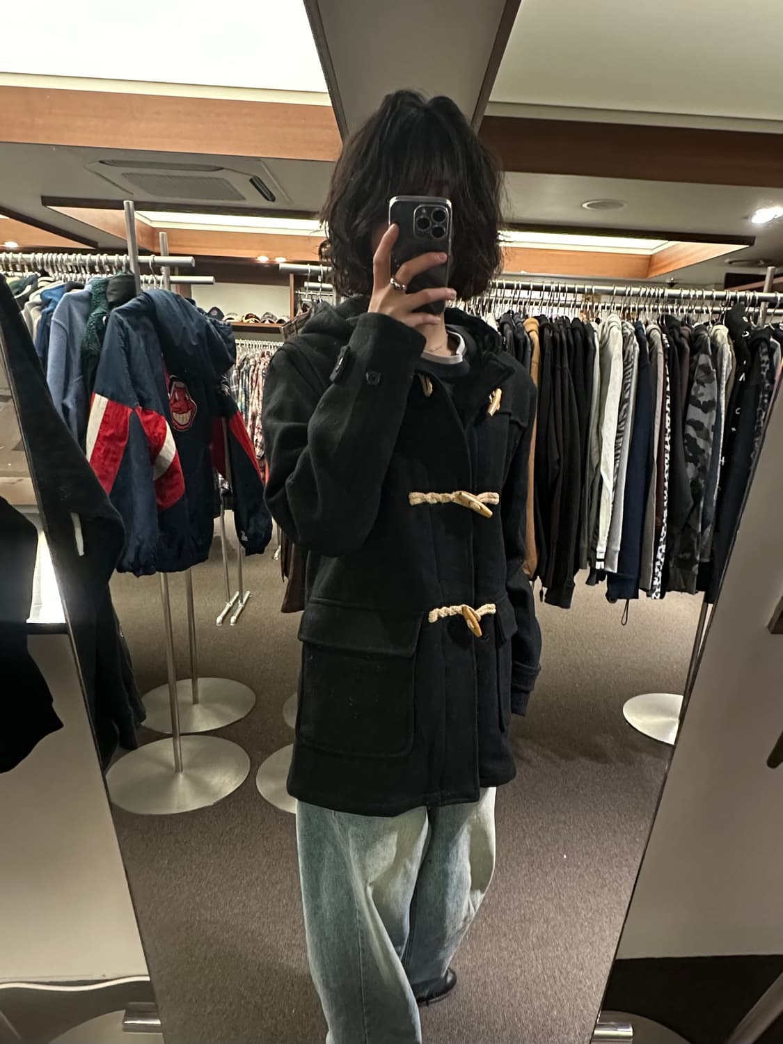 XL)Back Number 빈티지 블랙 더플코트 상품이미지2