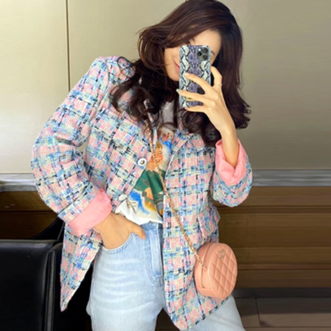 빨강(BBALGANG) 핑크트위드자켓 프리사이즈 새상품 상품이미지1