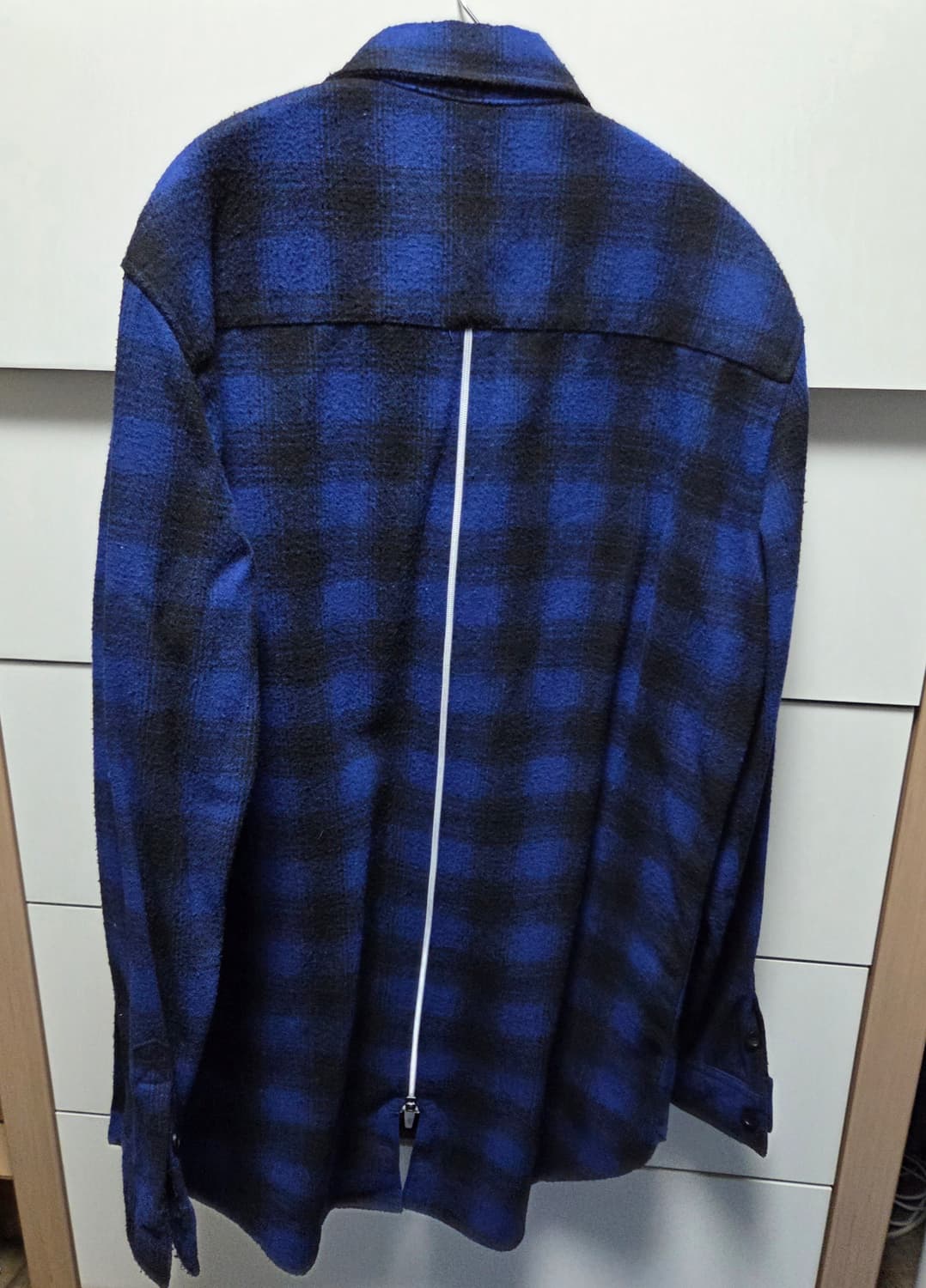 빈티지 스트릿 백 지퍼 블루 체크 셔츠 자켓 L 상품이미지1
