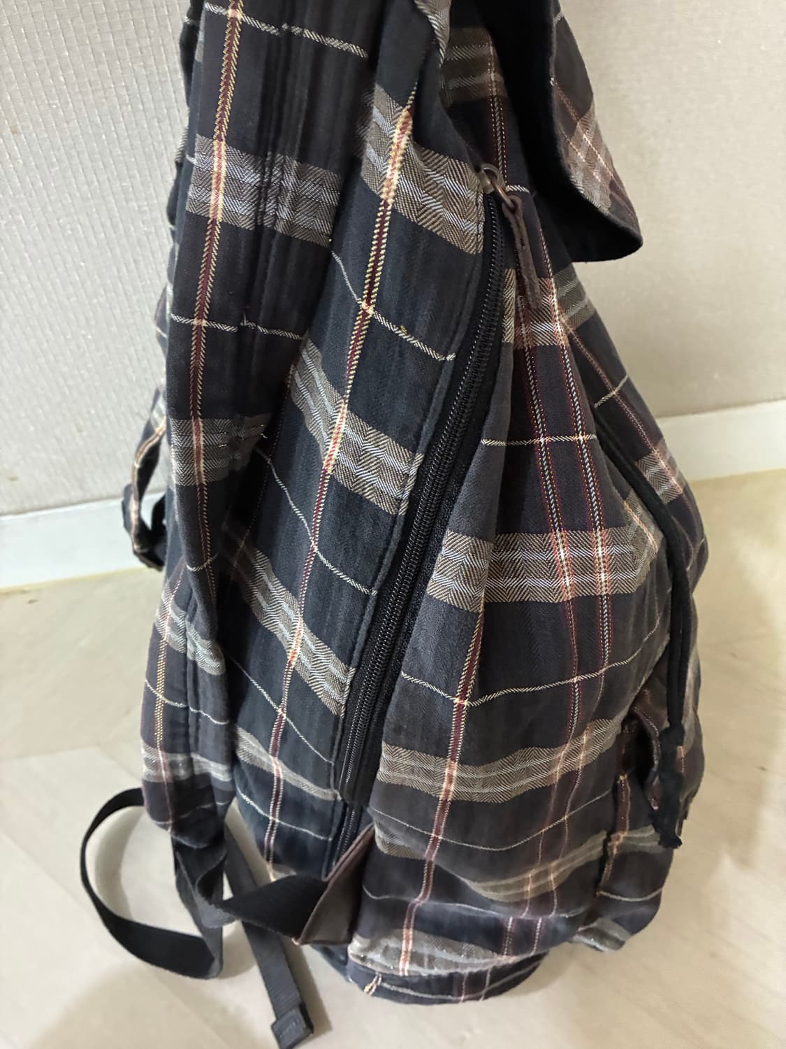 빈티지 체크 패턴 블랙 백팩 보부상백 모리걸룩 상품이미지2