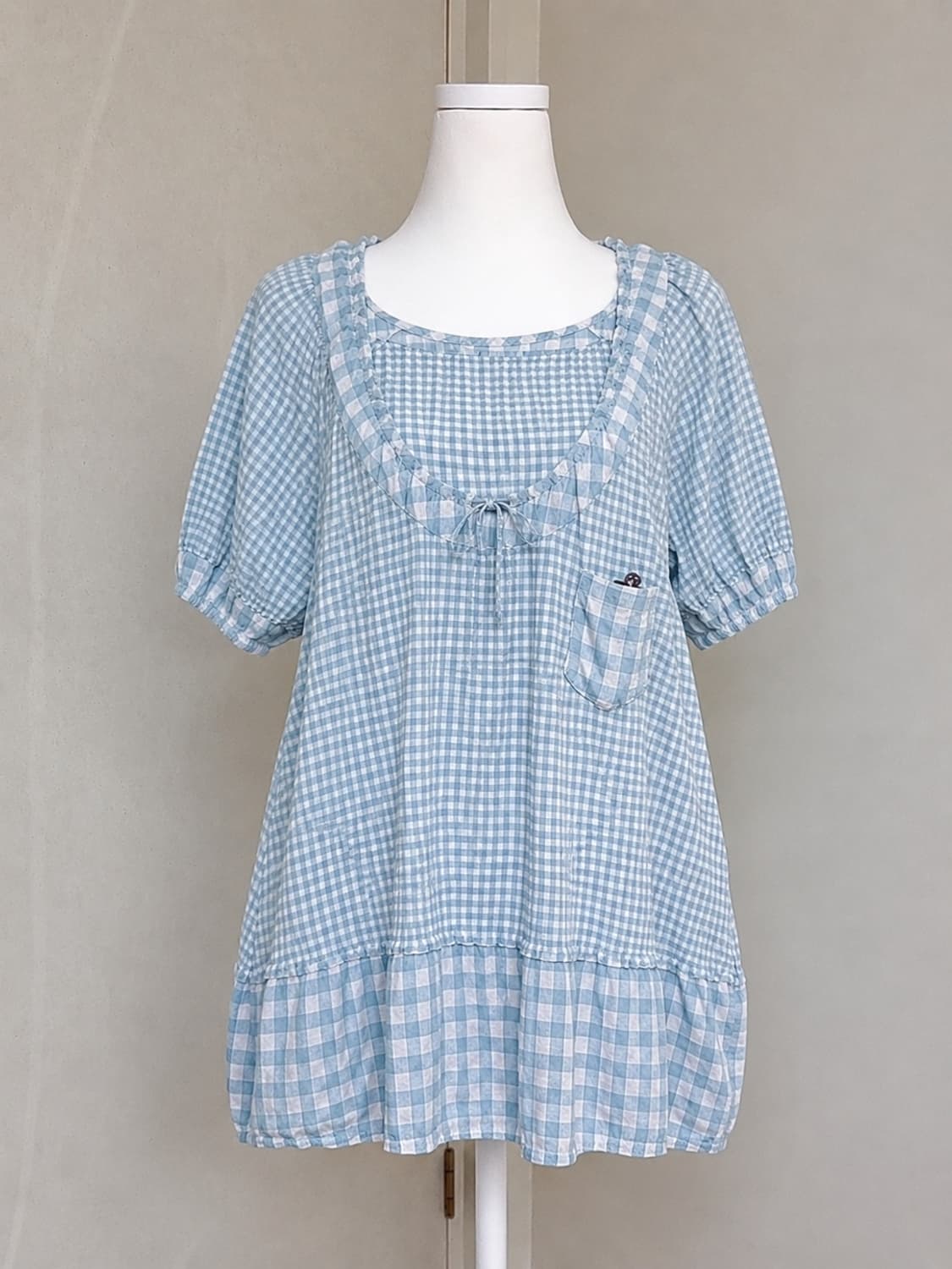 Tsumori Chisato 츠모리 치사토 베이비블루 깅엄 벌룬 원피스 상품이미지1