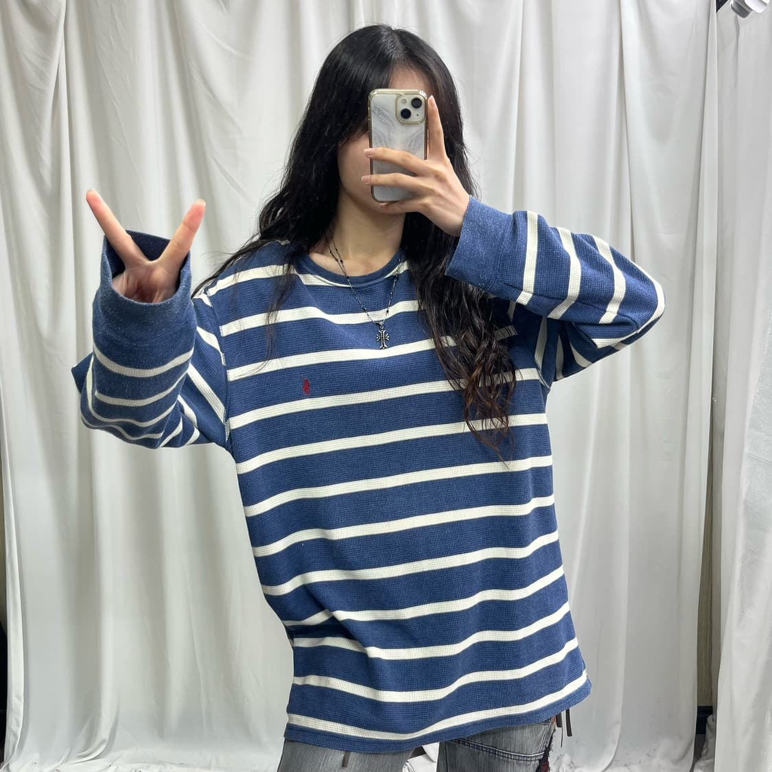 Polo blue stripe waffle T-shirts 상품이미지1