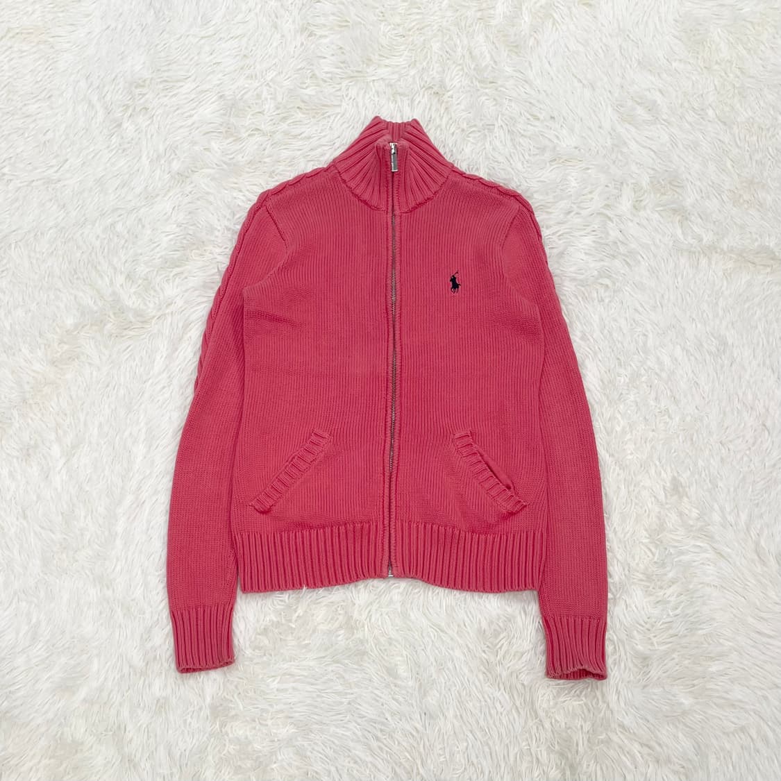 폴로 랄프로렌 포니 로고 코튼 니트 집업 코랄 상품이미지2