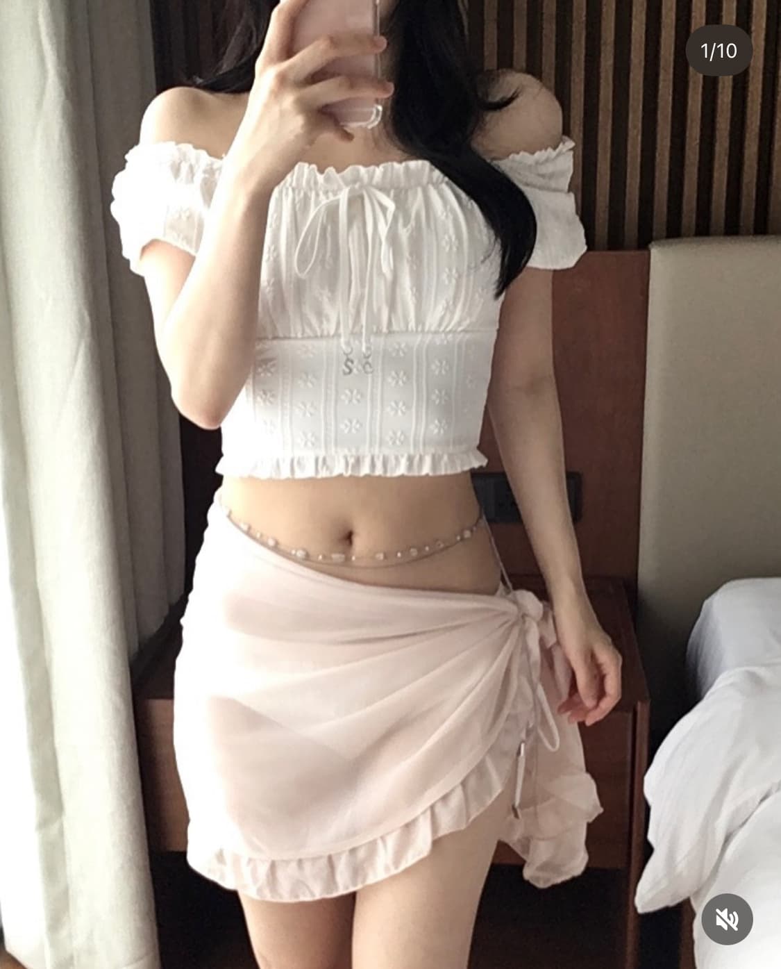 유솝 릴리 퍼프 스윔웨어 피치 (+벨트) 상품이미지1