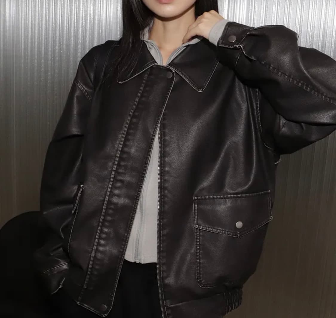 원더원더 블룸 빈티지 워싱 포켓 박시 레더자켓 상품이미지2