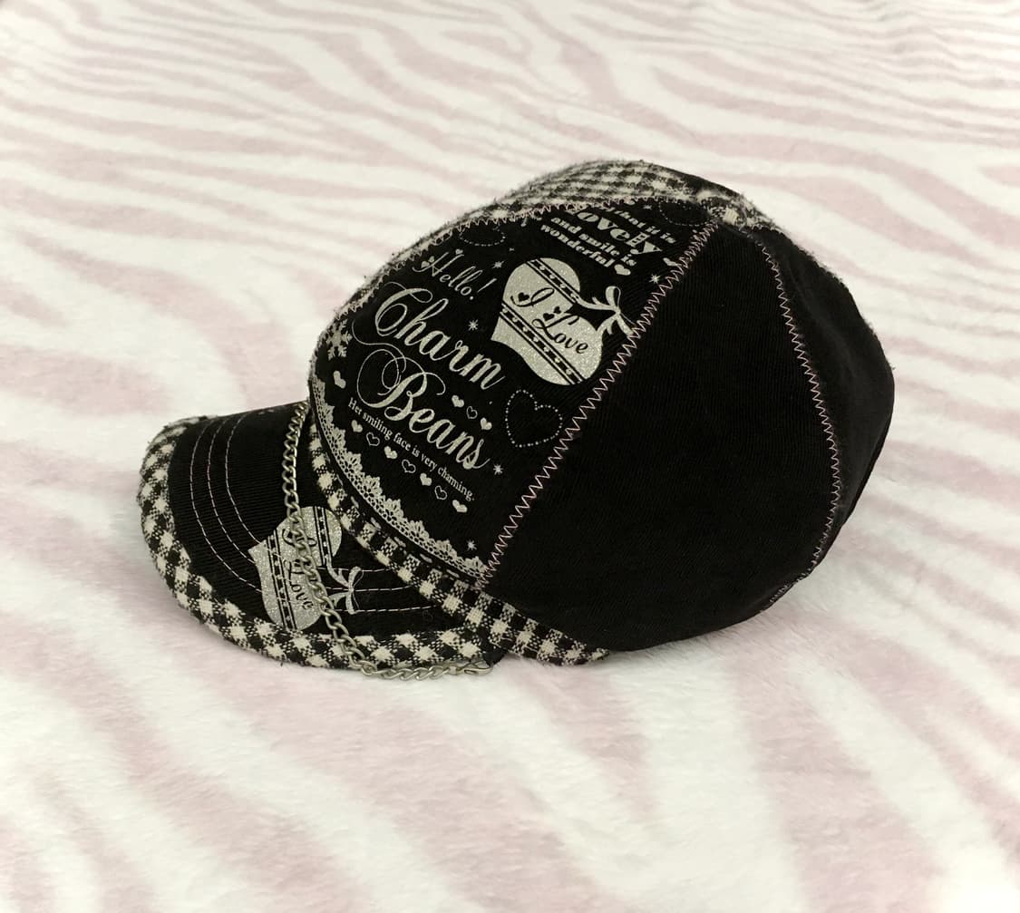헤이세이 블랙 체크 실버 하트 체인 캡모자 볼캡 갸루 조지후쿠 핀터레스트 상품이미지5