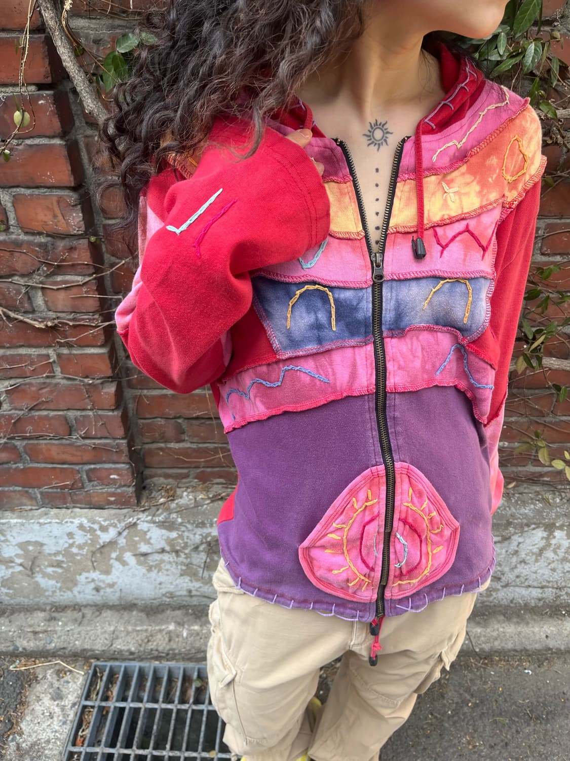 히피 에스닉 패치워크 후드 집업 상품이미지3