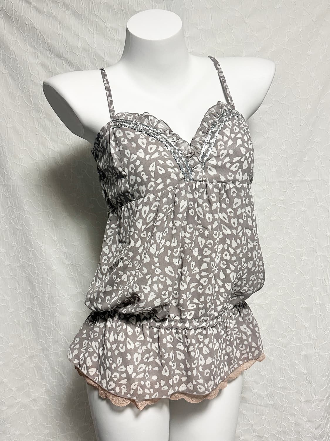 빈티지 갸루 레오파드 레이스 슬리브리스 탑 상품이미지2