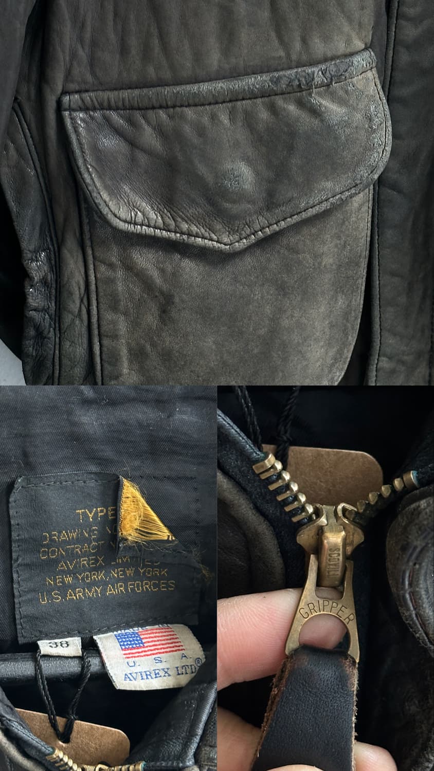 90's USA Made 아비렉스 A2 레더 봄버 자켓 상품이미지10