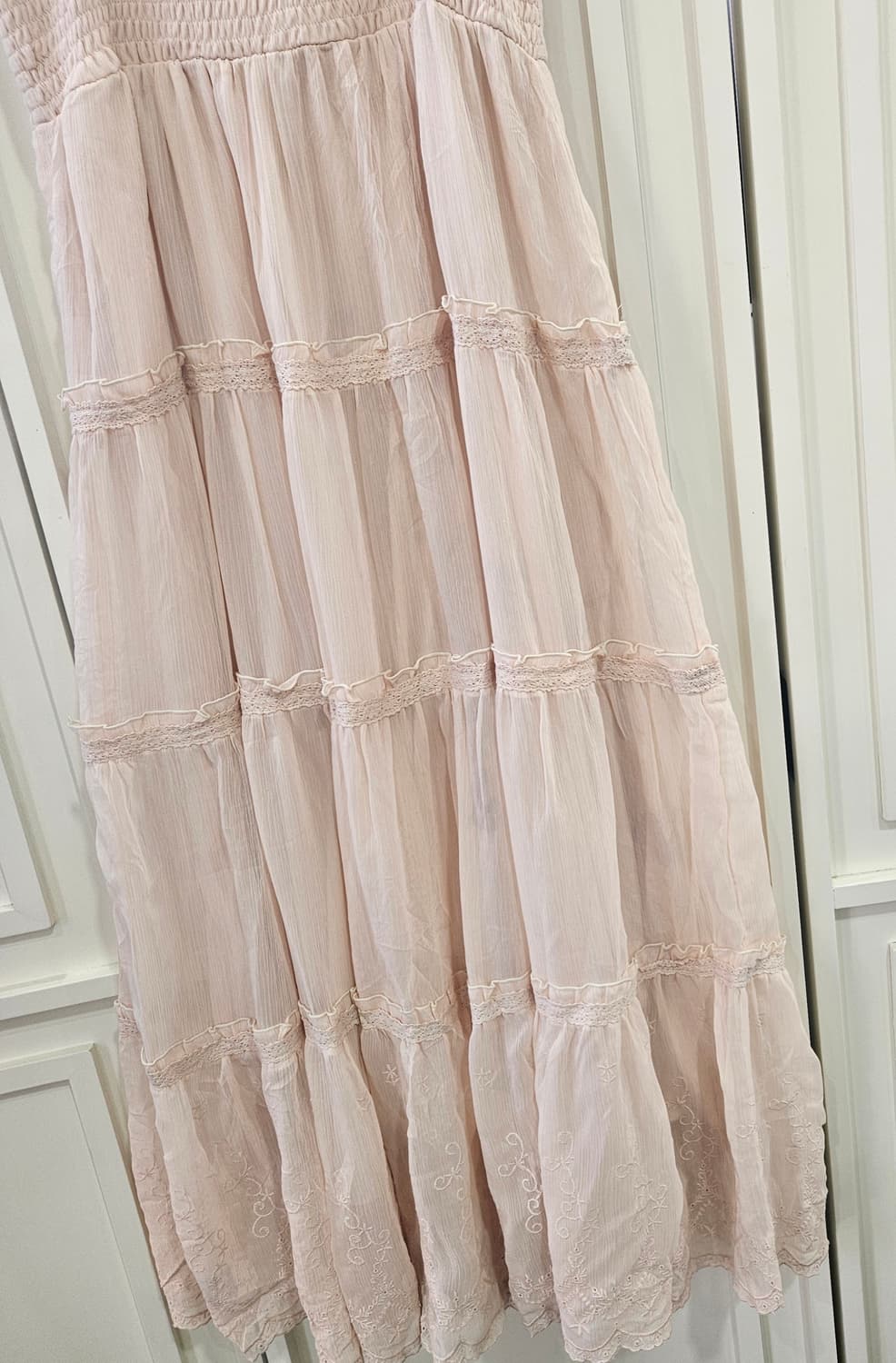 콜자(COLZA) 핑크 스모크 캉캉 레이스 롱 원피스 상품이미지3