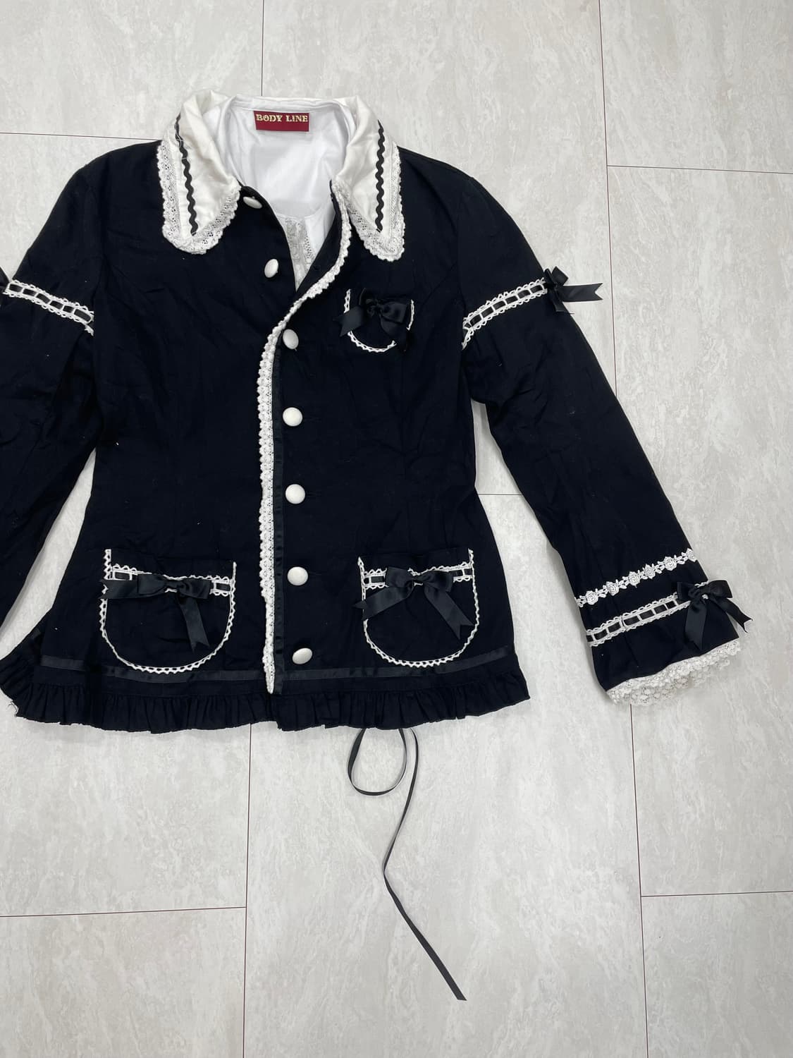 바디라인 아카이브 고스 로리타 블랙 레이스 리본 자켓/셔츠 세트 상품이미지3