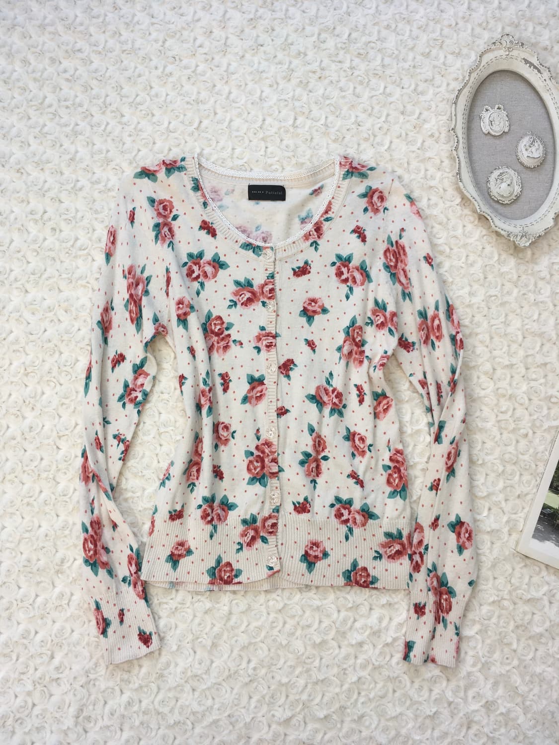 jpn vintage ivory rose dot lace cardigan 상품이미지7