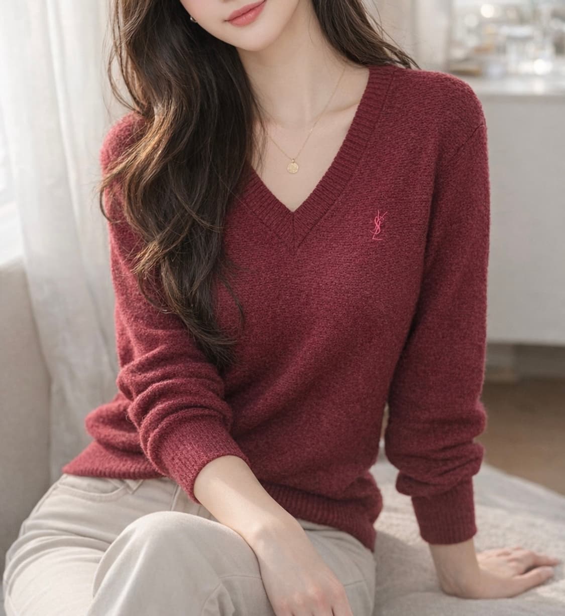 [M] 입생로랑 버건디 니트 상품이미지1