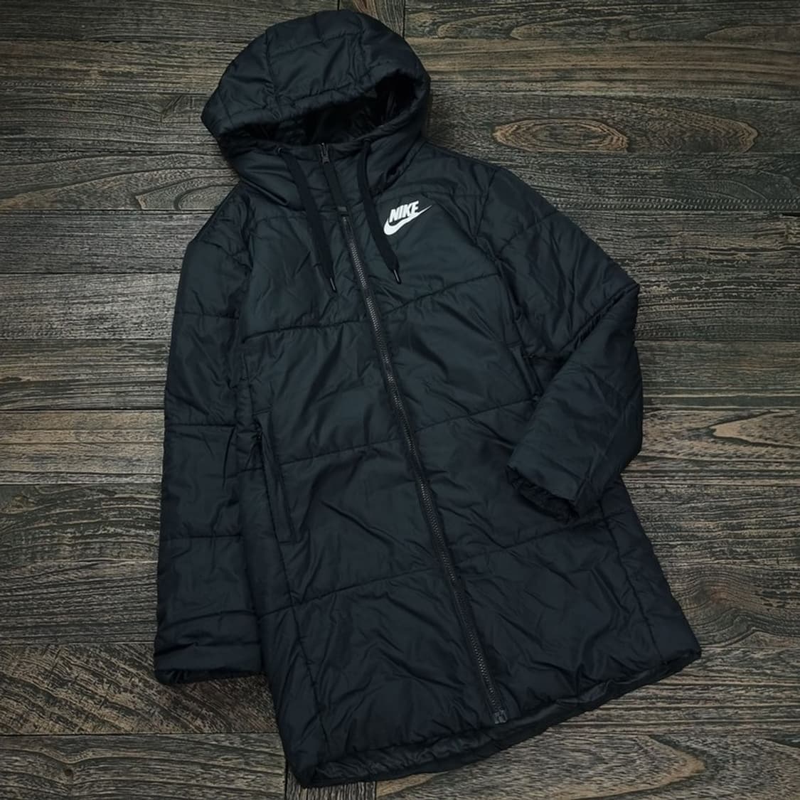 [나이키] 리버시블 양면 빅로고 롱 패딩 블랙 M16880 상품이미지1